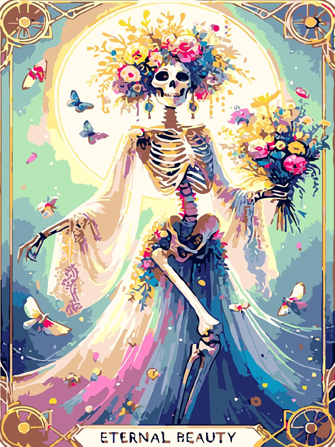 Skull Paint by Numbers Kit - Skeleton Theme, Easy for Adults &#x26; Beginners - 16x12 inch (Eternal Beauty)