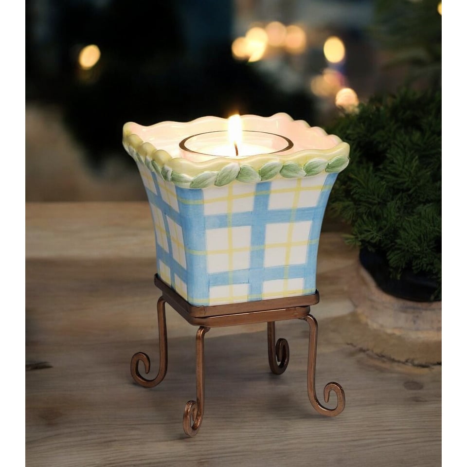 Ceramic Votive Cup With Metal Stand And Votive Glass ,