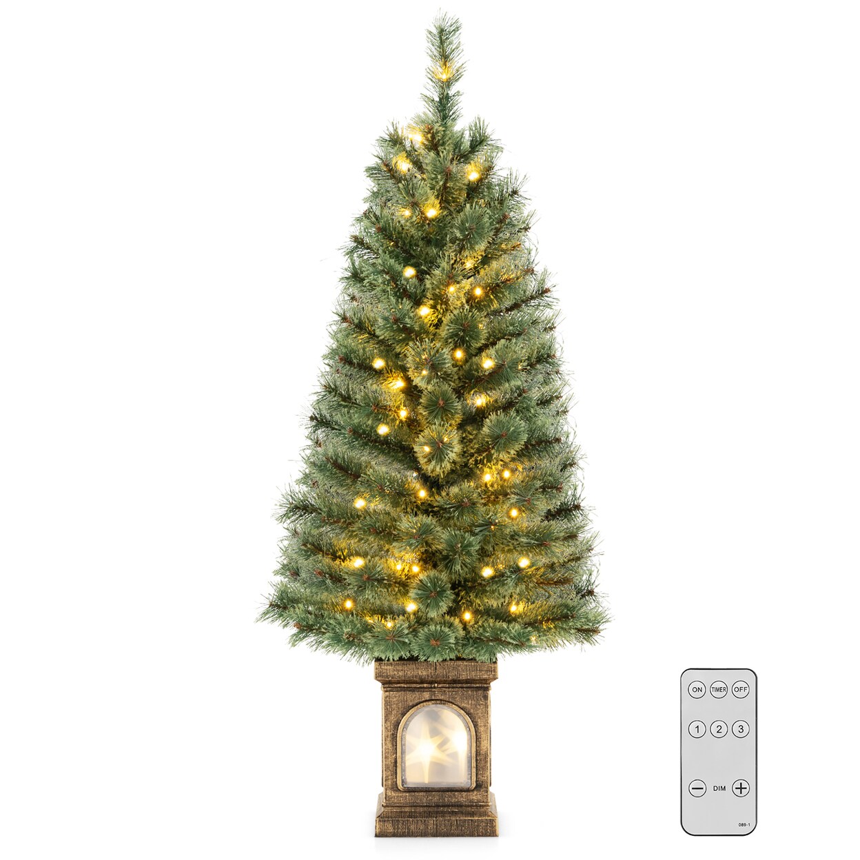 4 Ft Pre-Lit Potted Christmas Tree Artificial Entrance Tree W/ Led ...