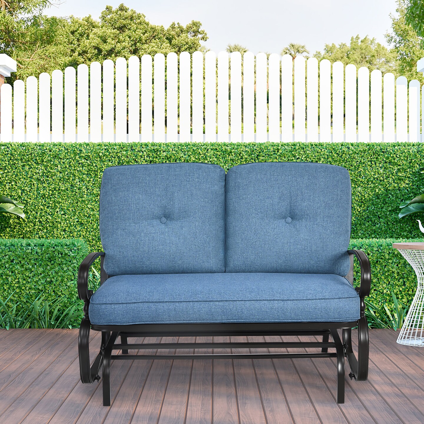 Costway 2-Person Outdoor Swing Glider Chair Bench Loveseat Cushioned Sofa Blue/Beige/Grey/Navy