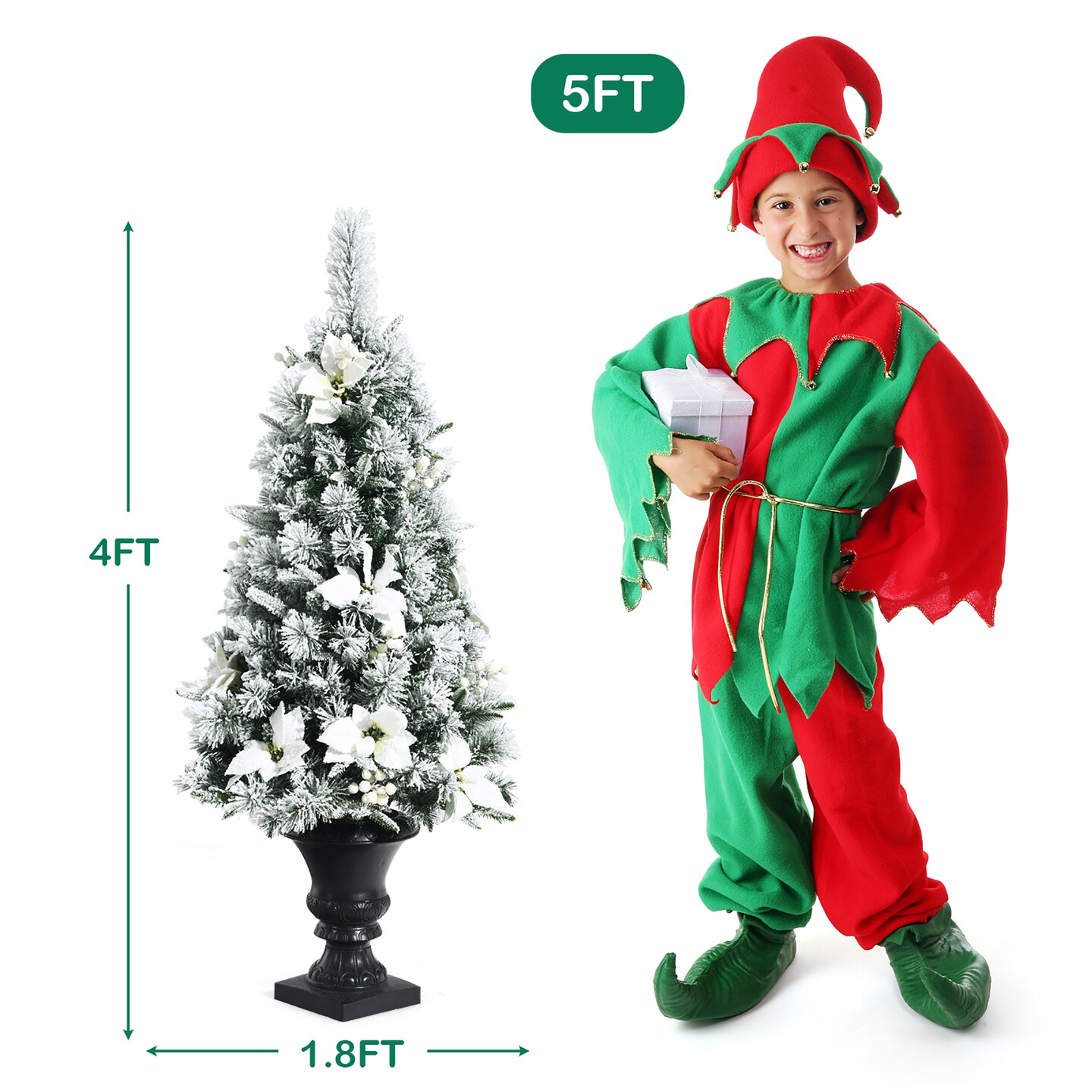 Costway Set of 2 Pre-lit 4ft Snowy Christmas Entrance Tree 4FT w/ 100 LED Lights