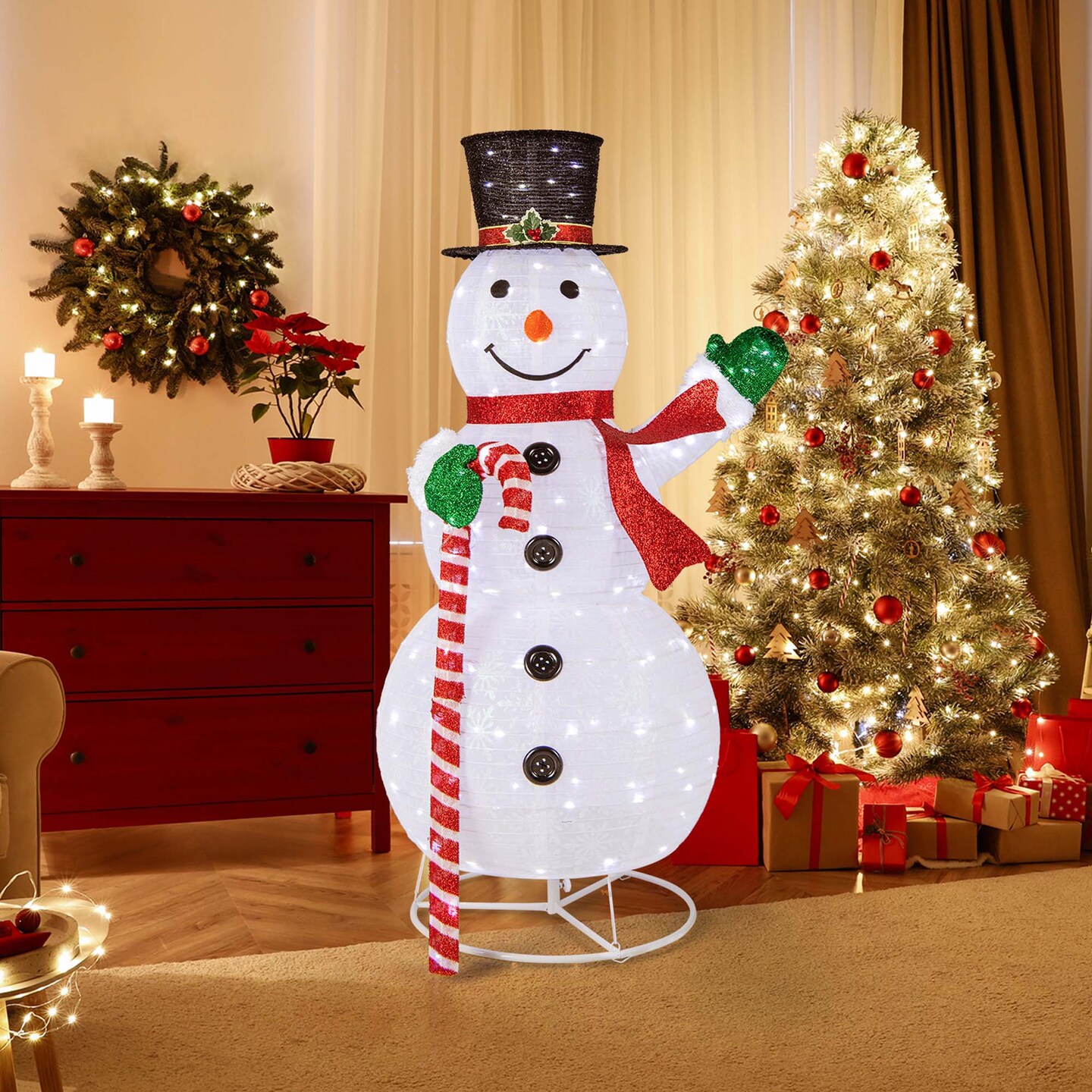 Costway 5 FT Pre-lit Christmas Snowman Pop-up Xmas Holiday Decoration with 180 LED Lights