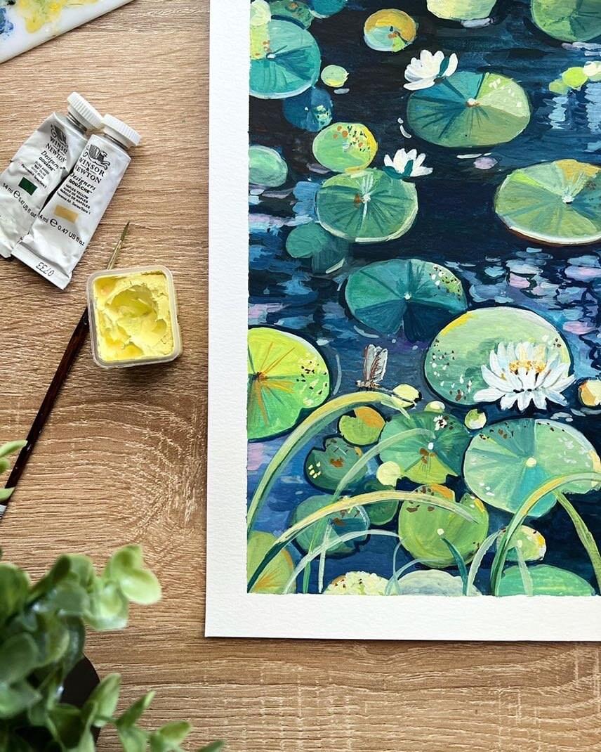 Gouache painting- Tranquility- Water lily - Lotus art- Botanical art - Flower illustration- Nature Art- Floral Painting - Housewarming product 7