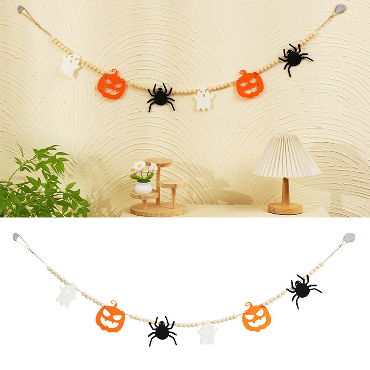 Halloween Wooden Beads Garland Ghost Spider Pumpkin Hanging Decoration Beaded Banner For Farmhouse Fall Parties Room