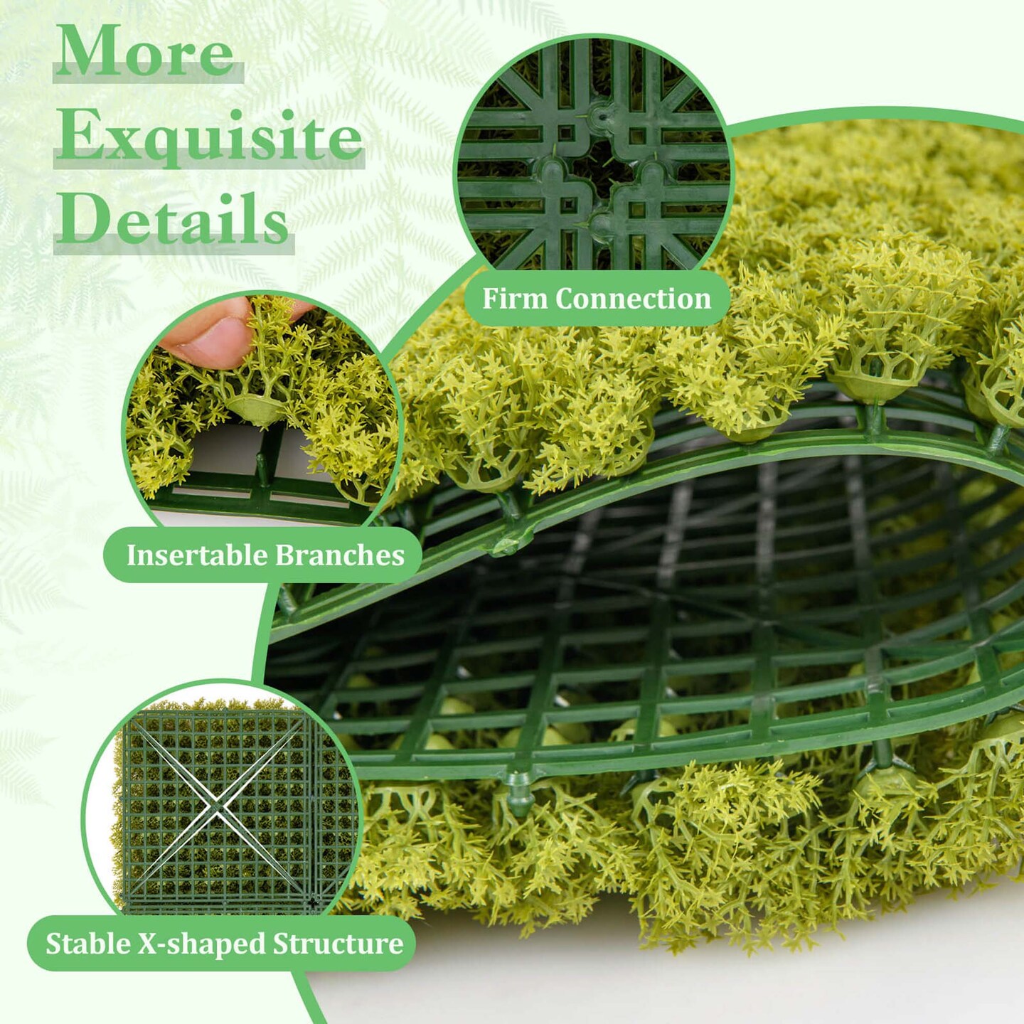 Costway 12 PCS Faux Green Moss Panels withInsertable Branches Stable X-shaped structure Ligth Green/Dark Green