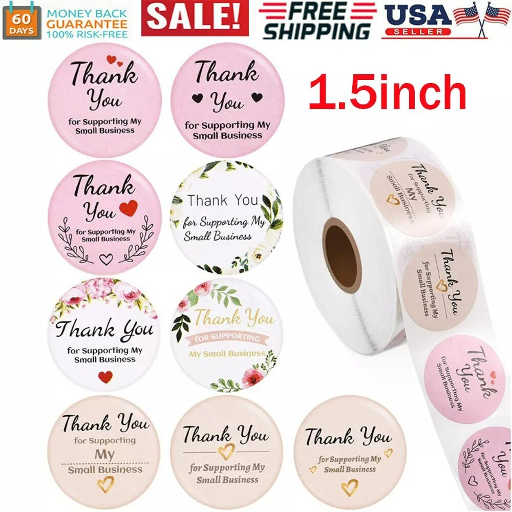 1.5&#x27;&#x27; Thank You for Supporting My Small Business Stickers 500PCS/Roll 9 Design