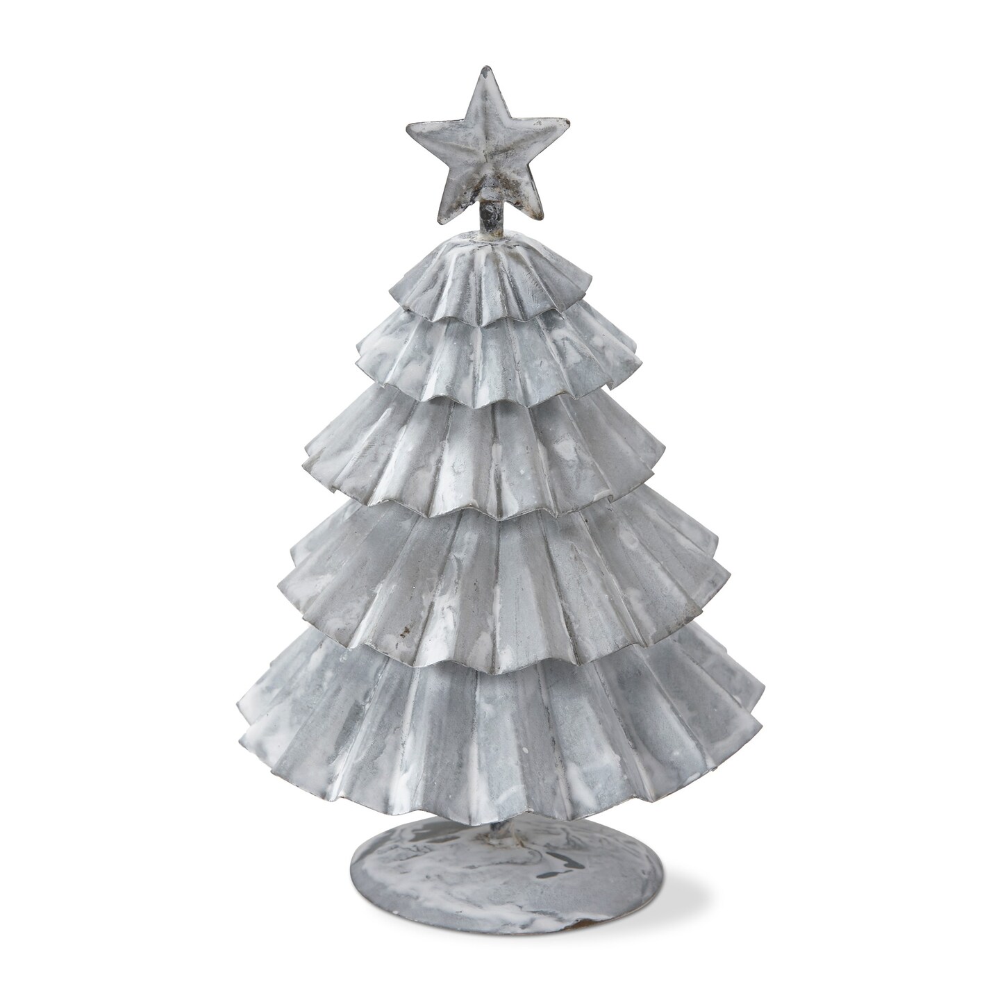 Gray Crimped Tin Tree with Star Tree Topper Tabletop Decoration, Tall 7.7H in.