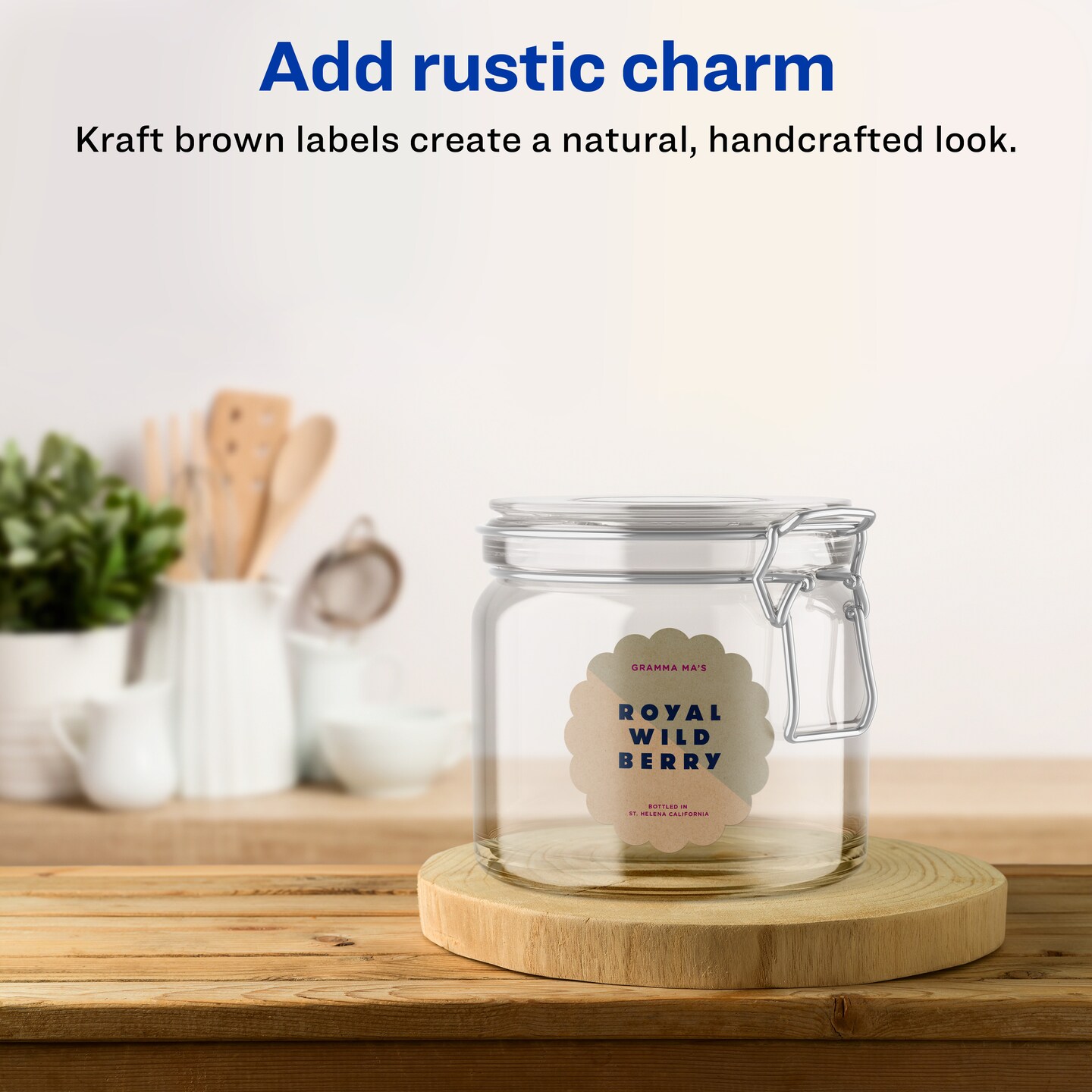Avery Kraft Brown Round Scalloped Labels with Sure Feed, 2.5&#x22; diameter