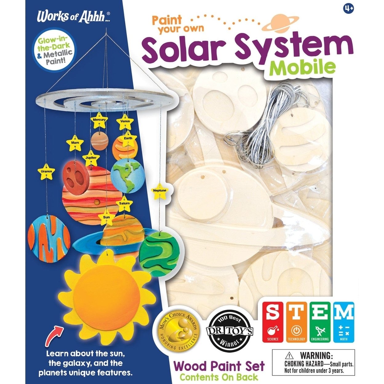 Solar System Mobile Wood Craft Paint Kit Diy Glow Dark Kids Art Activity