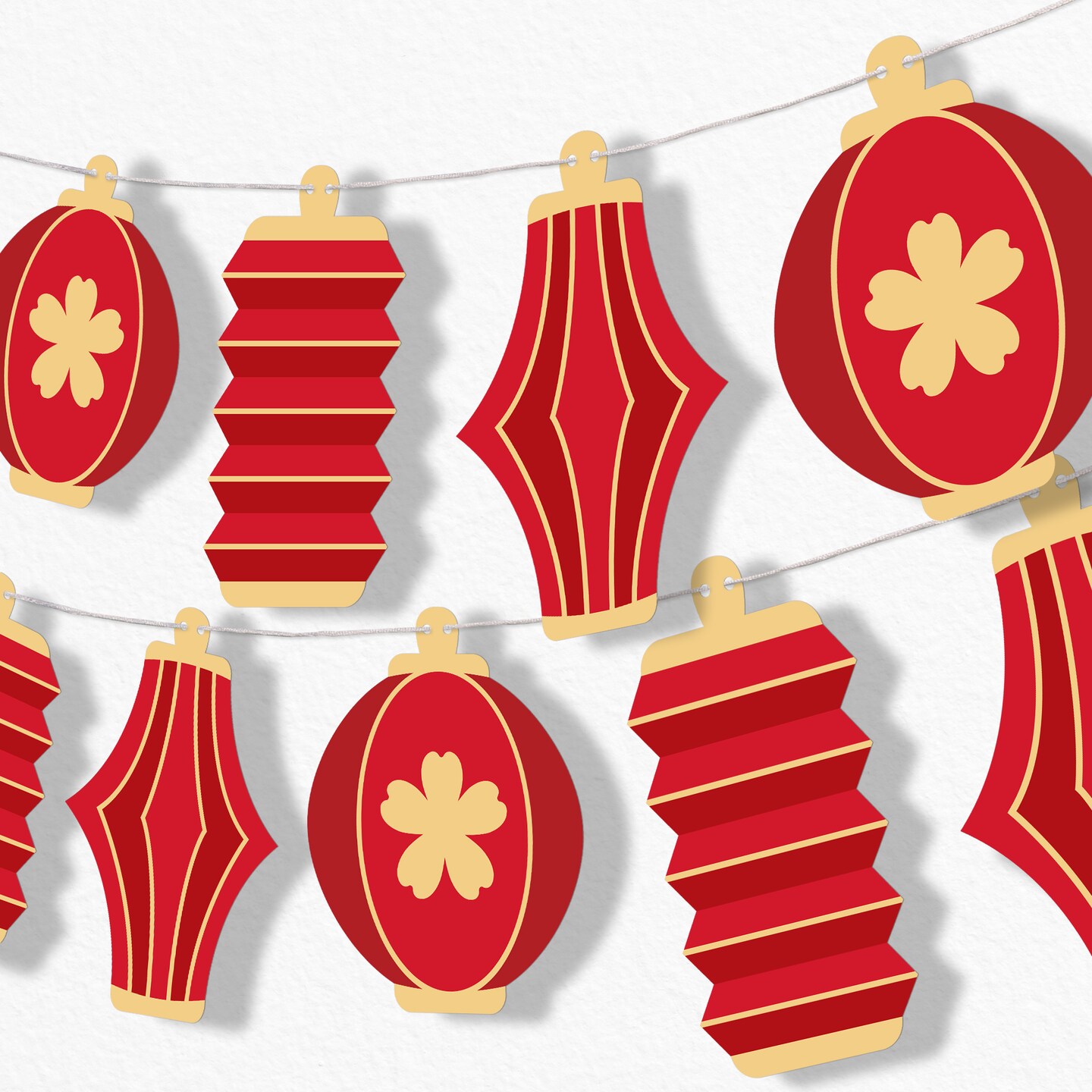 Big Dot of Happiness Lunar New Year Lantern Garland Banner, Happy New Year Party Decorations, Lunar New Year Banner, Lantern Banner, 15 Feet of Cord, 15 Lantern Shapes