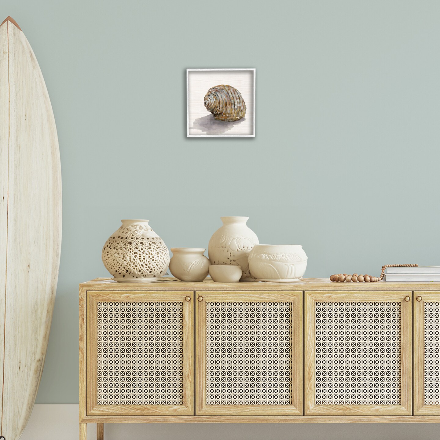 Stupell Industries Curved Seashell on Beige Framed Giclee Wall Art Design by Jacob Q