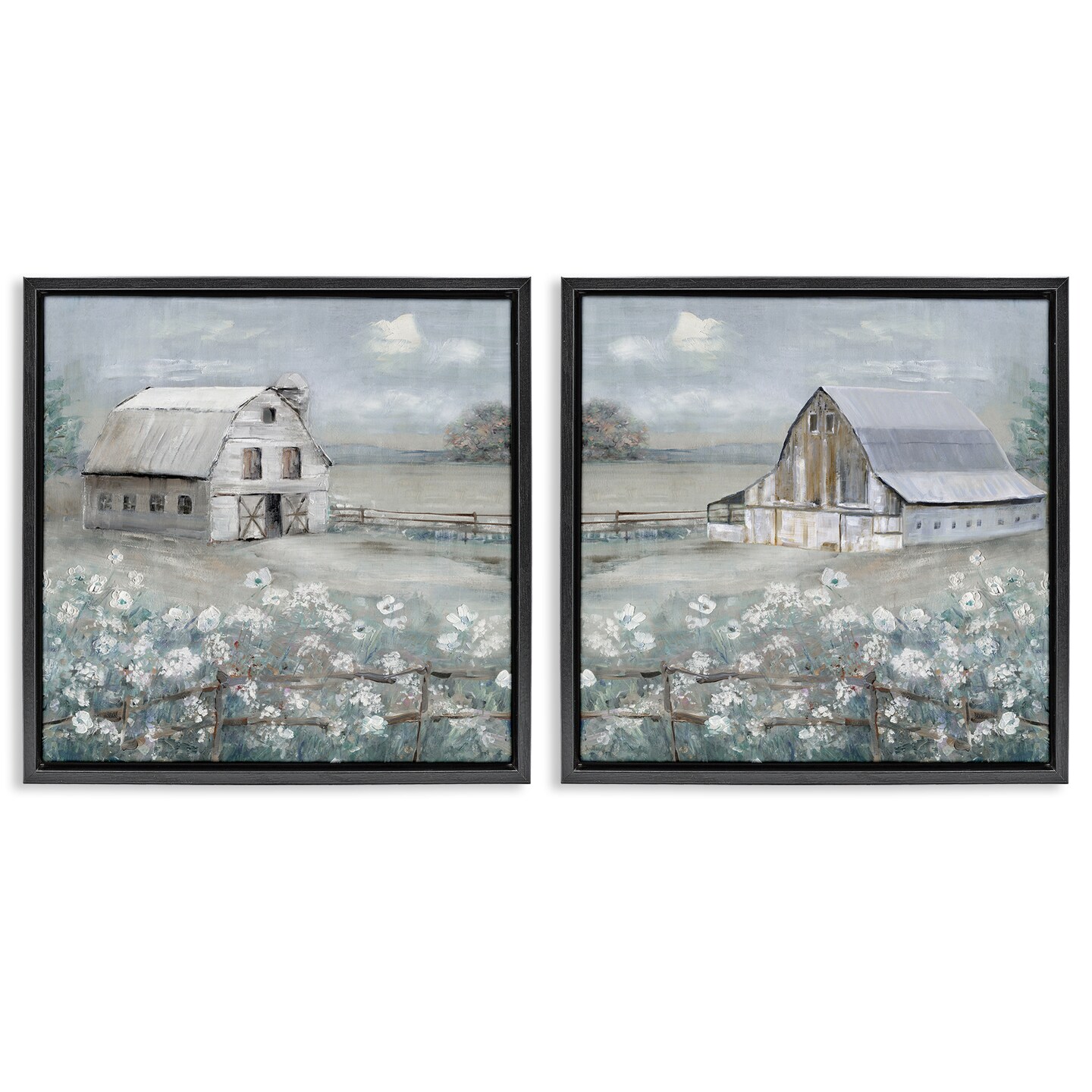 Stupell Industries Country Meadows with Barns 2pc Floater Framed Canvas Wall Art Set Design by Sally Swatland