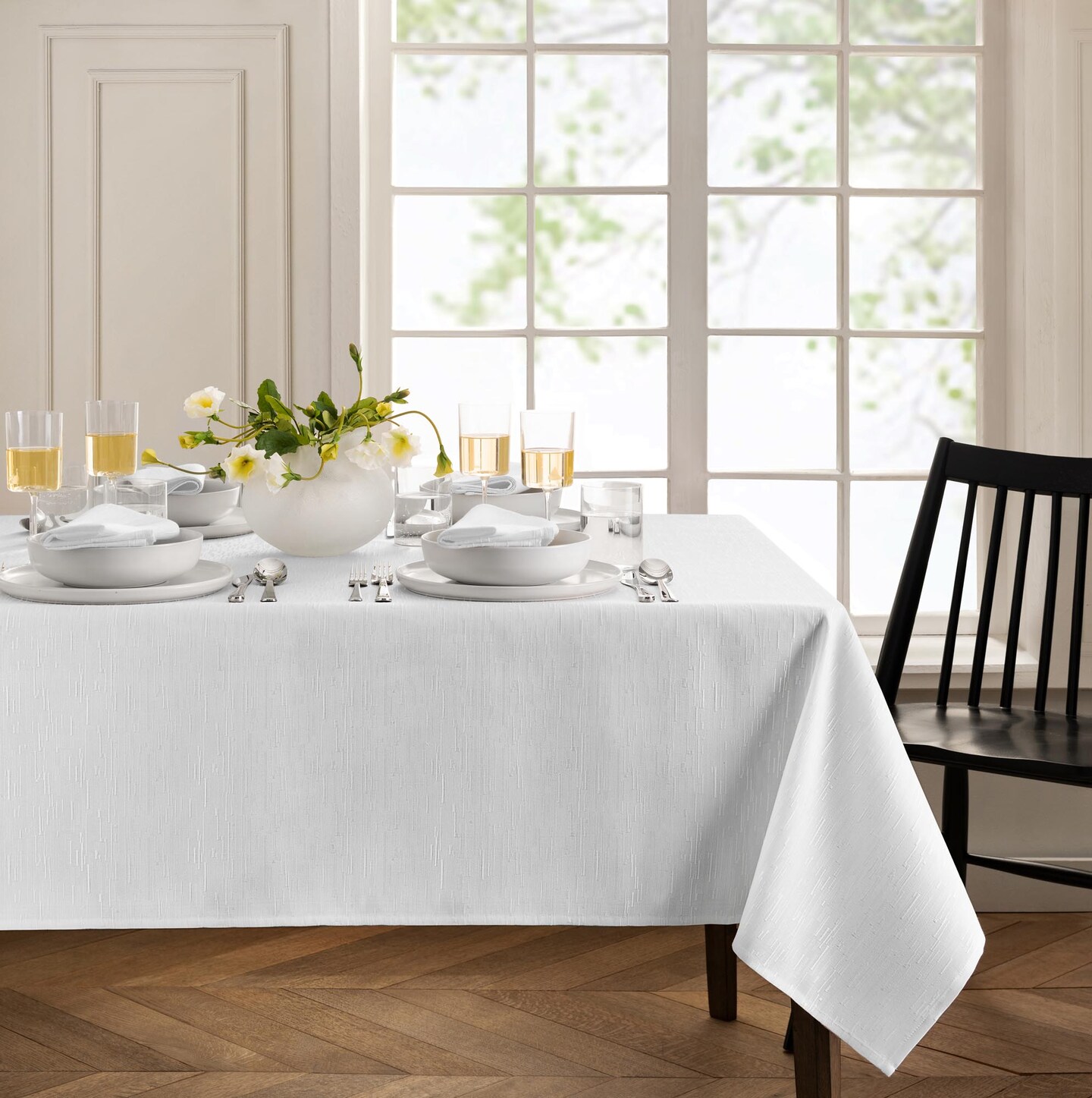 Threadmade Home Continental Solid Texture Water Resistant Tablecloth, White - 60"W x 84"L