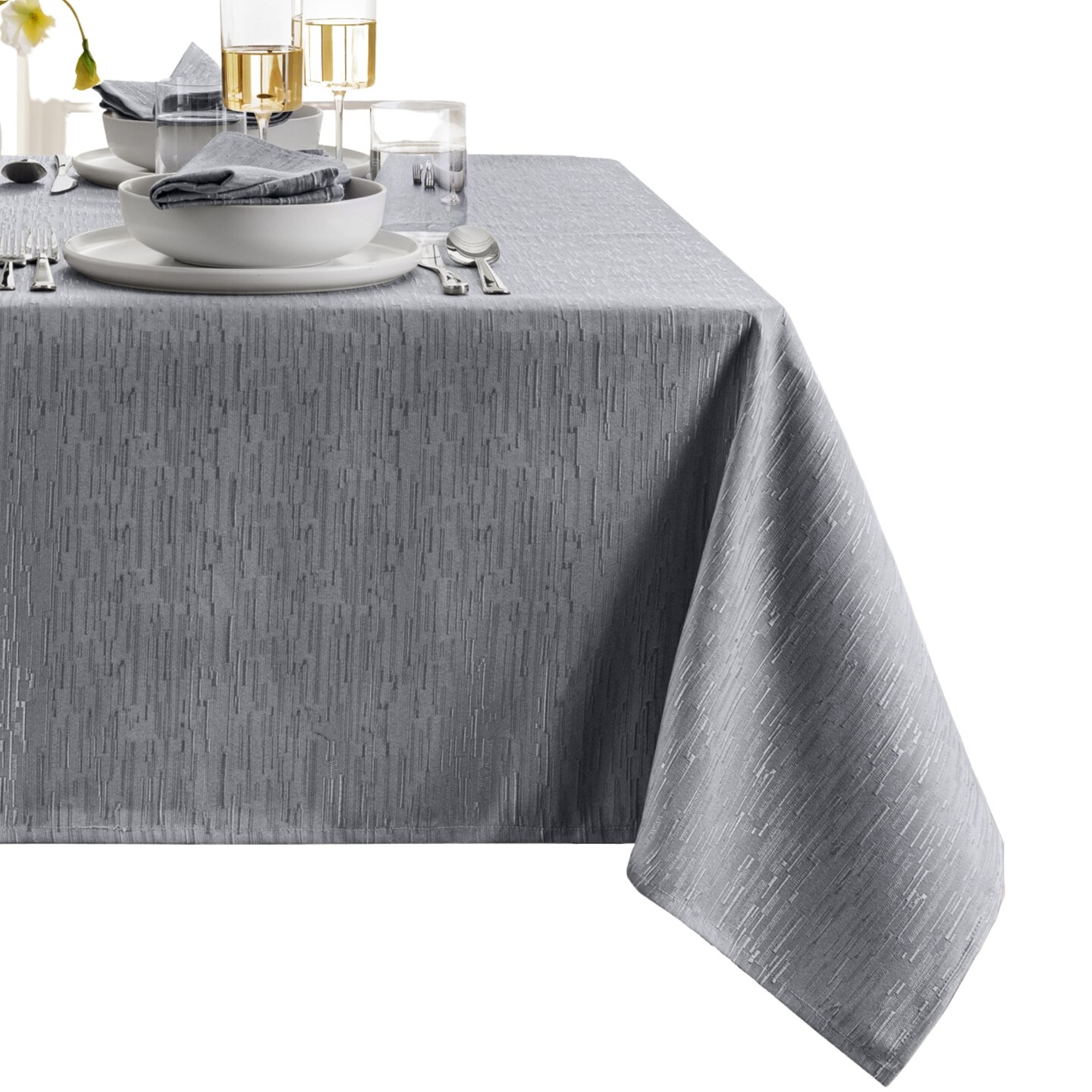 Threadmade Home Continental Solid Texture Water Resistant Tablecloth, Gray - 52"W x 70"L