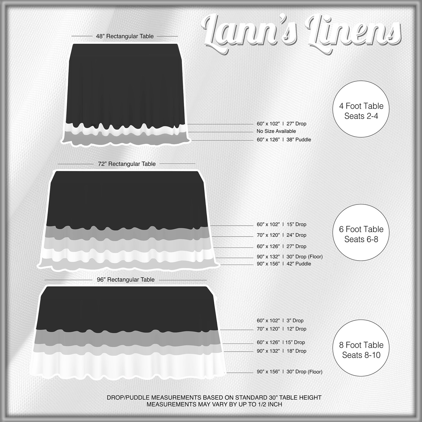 Lann's Linens 10 Pack Rectangular Tablecloths, Washable Polyester Fabric Table Cloth for Dining Tables, Parties, Restaurants, Weddings