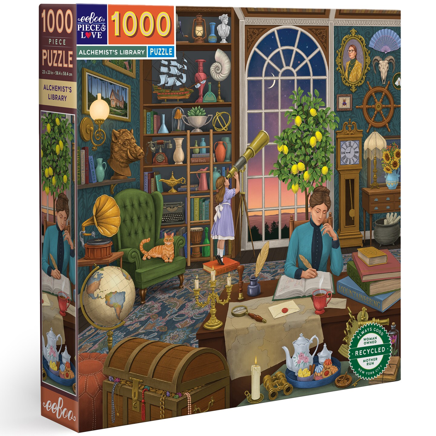 eeBoo Piece &#x26; Love: Alchemist&#x27;s Library - 1000 Piece Puzzle - Adult Square Jigsaw, 23x23&#x22;, Includes Image Reference Insert, Glossy High-Quality Pieces