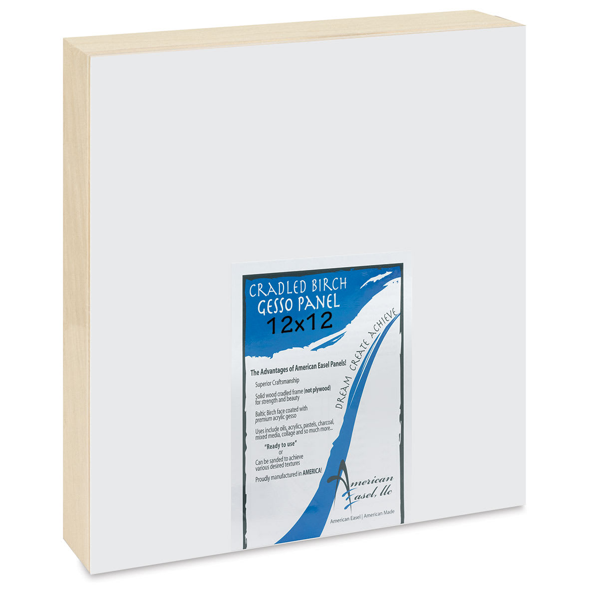 American Easel Gessoed Wood Painting Panel - 12" x 12", 1-5/8" Deep Cradle