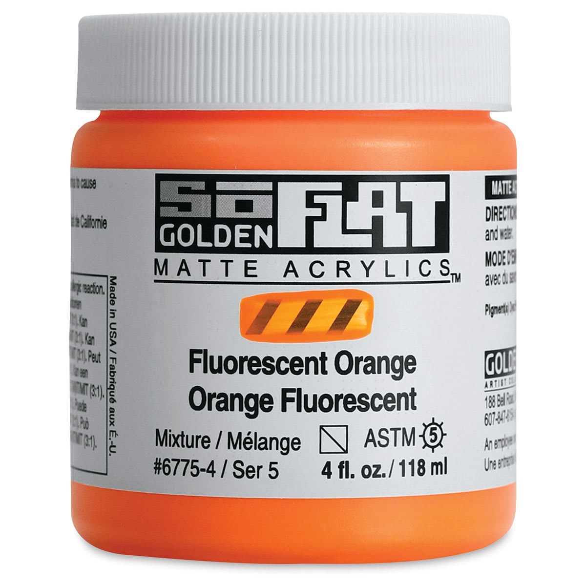 Golden SoFlat Matte Acrylic Paint - Fluorescent Orange, 118 ml, Jar