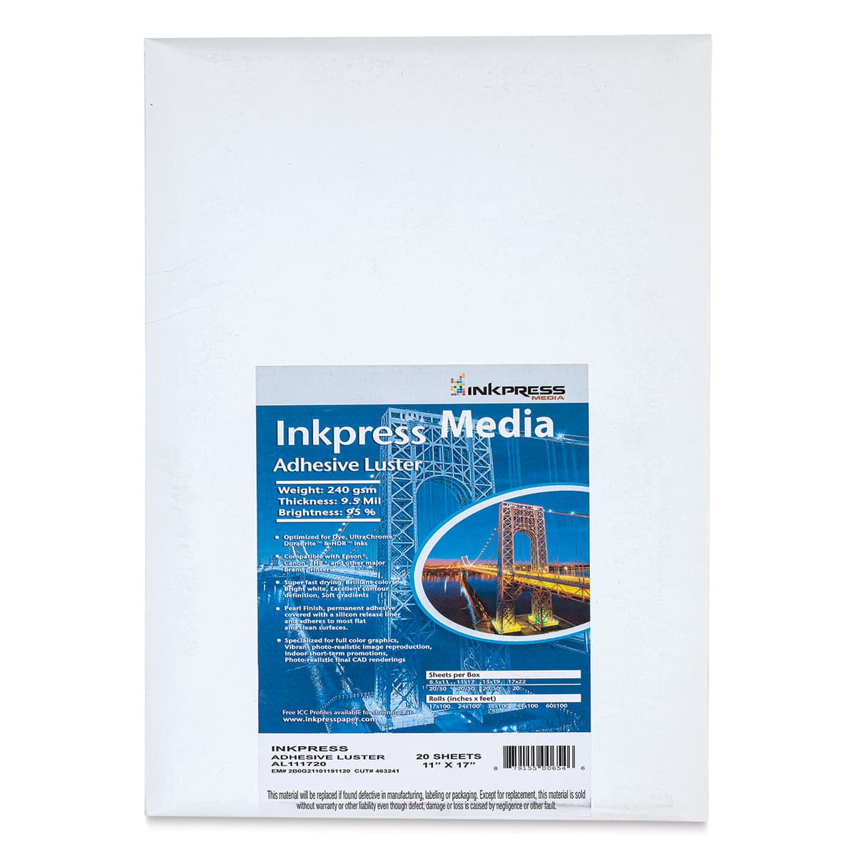 Inkpress - Adhesive Luster Inkjet Paper, 11" x 17", 20 Sheets