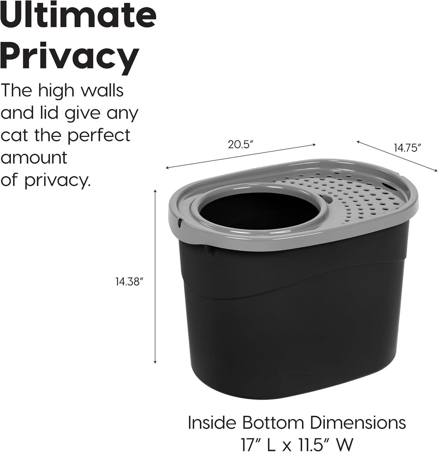 IRIS USA Oval Top Entry Cat Litter Box with Litter Catching Lid, Privacy Walls and Scoop