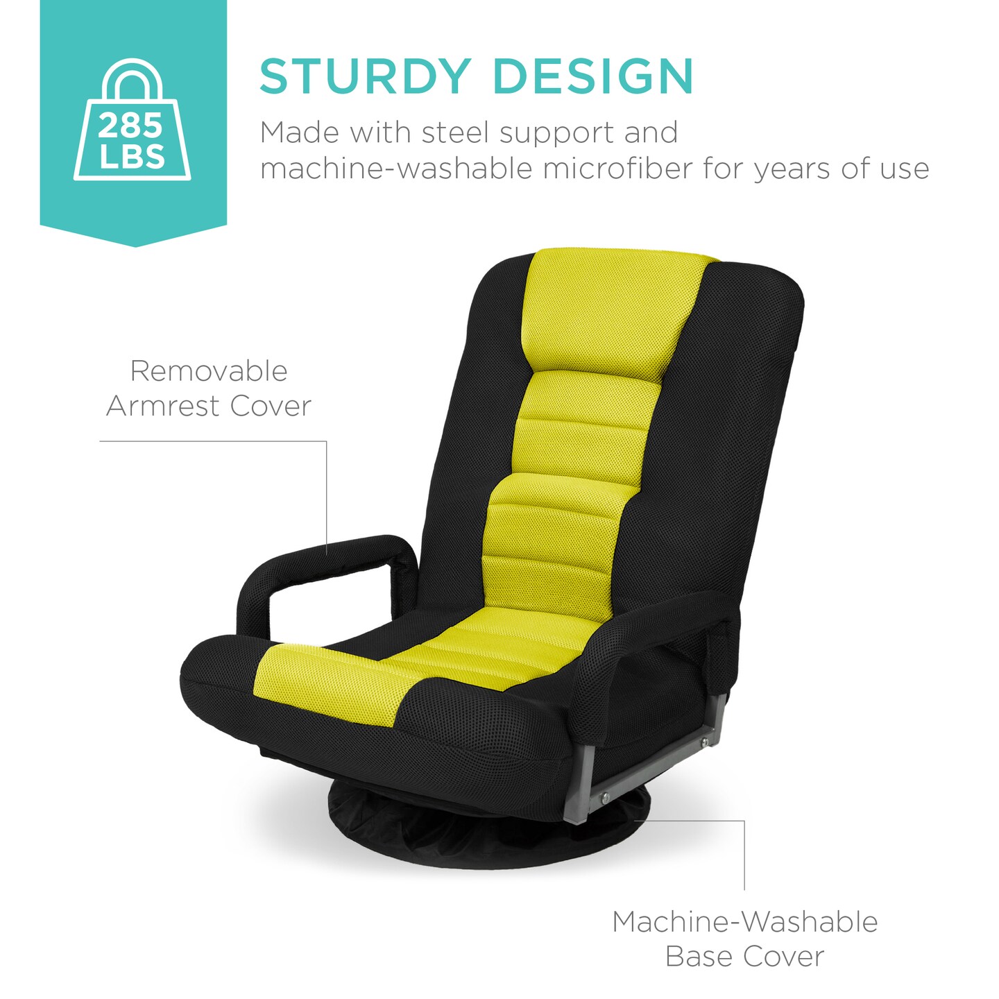 Best Choice Products 360-Degree Swivel Gaming Floor Chair w/ Armrest Handles, Foldable Adjustable Back