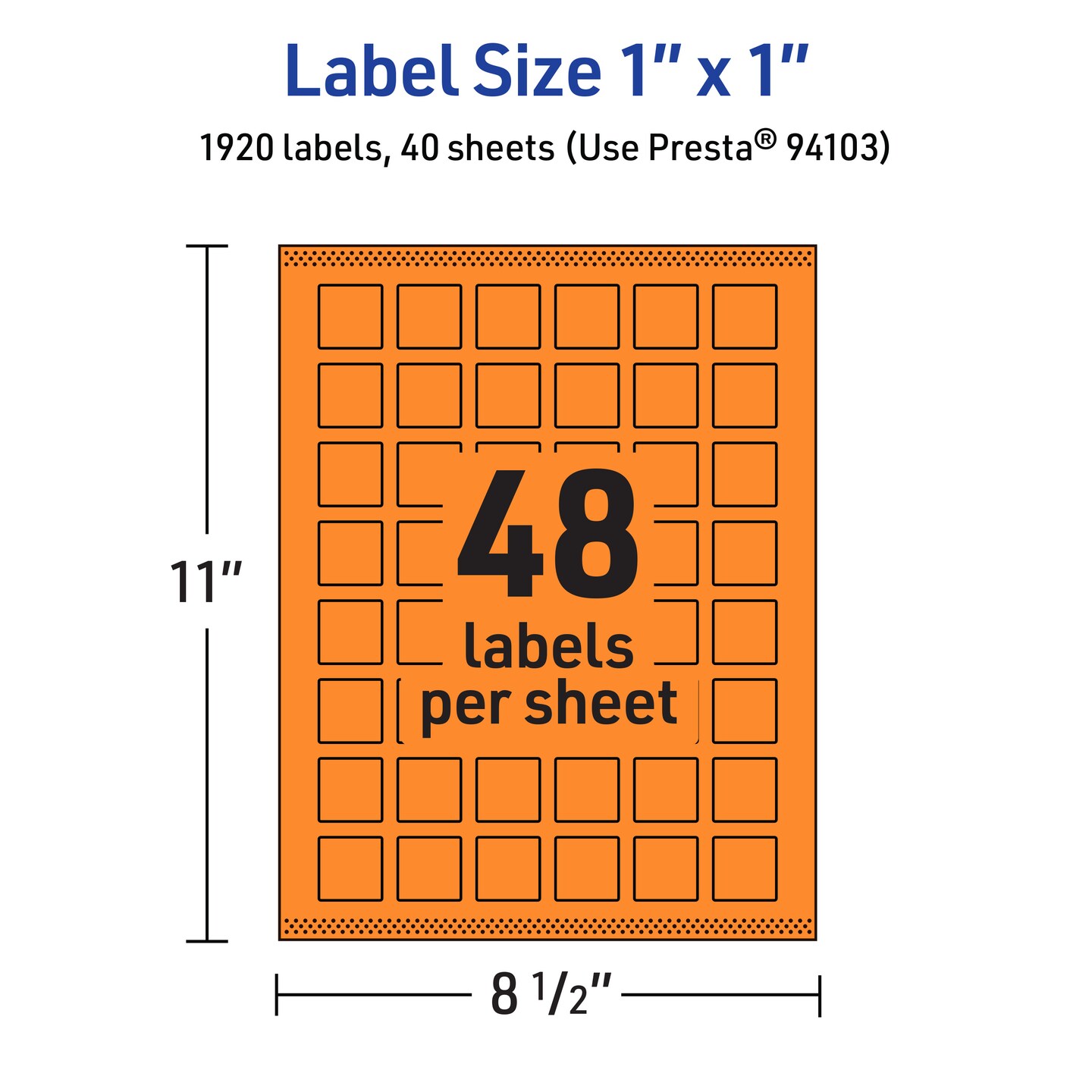 Avery Bright Orange Paper Labels, 1&#x22; x 1&#x22; Square
