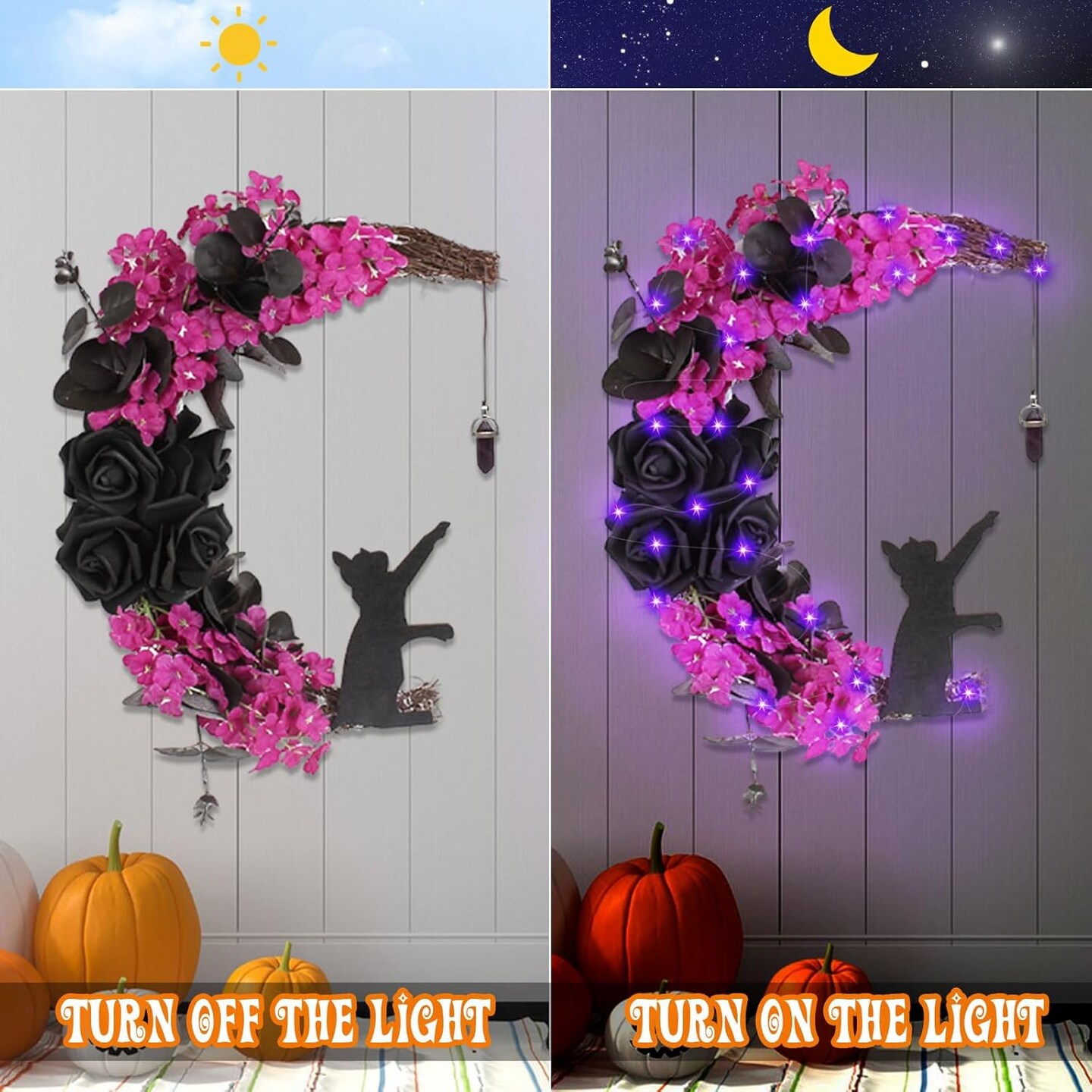 Halloween Black Moon Cat Wreath Signs