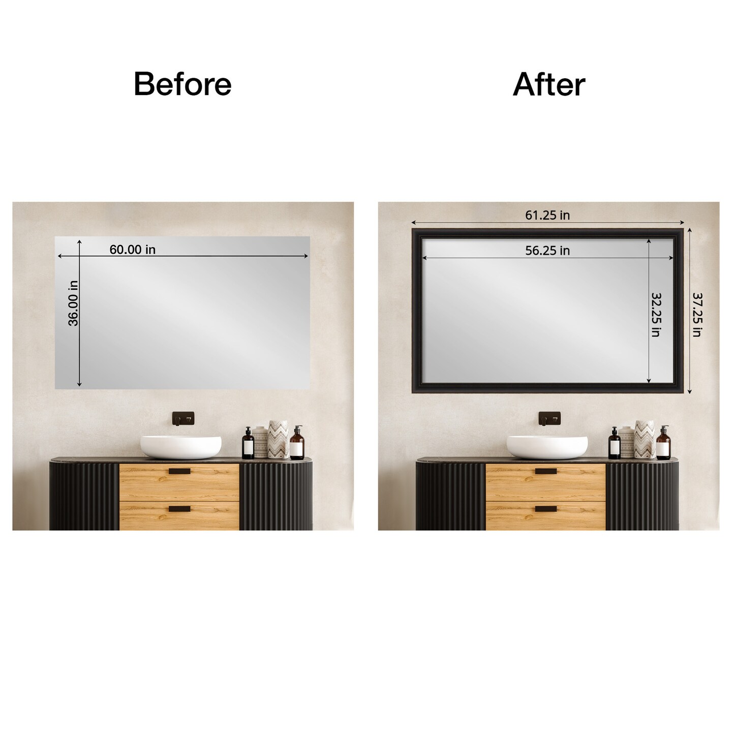 Amanti Art Mirror Makeover Bathroom Mirror Frame Border Kit - Fully Assembled Peel and Stick Frame - Mirror NOT Included - Trio Trim