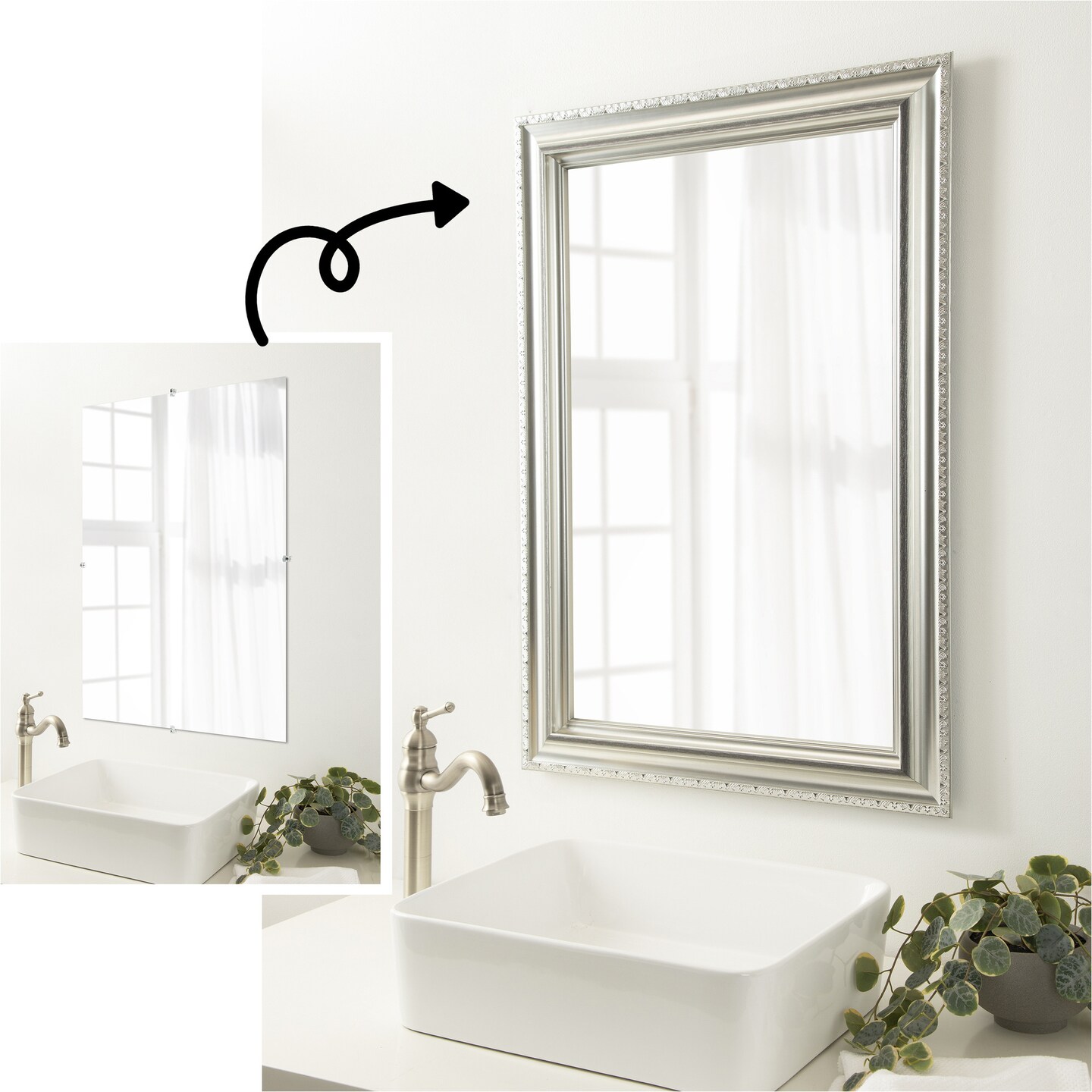 Amanti Art Mirror Makeover Bathroom Mirror Frame Border Kit - Fully Assembled Peel and Stick Frame - Mirror NOT Included - Parlor Trim