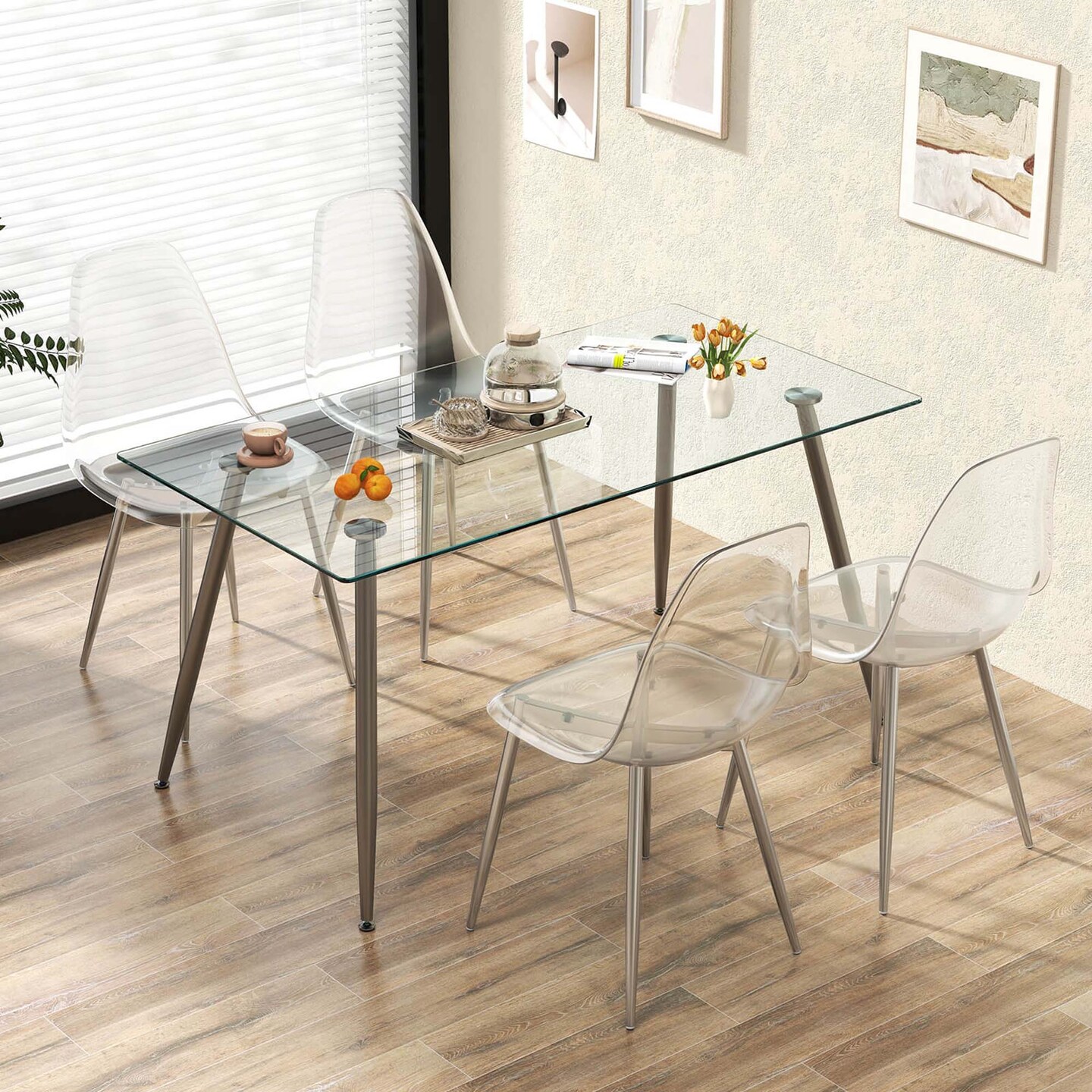 Costway Dining Chair Set of 4 with Heavy-Duty Electroplated Metal Legs Curved Back Armless