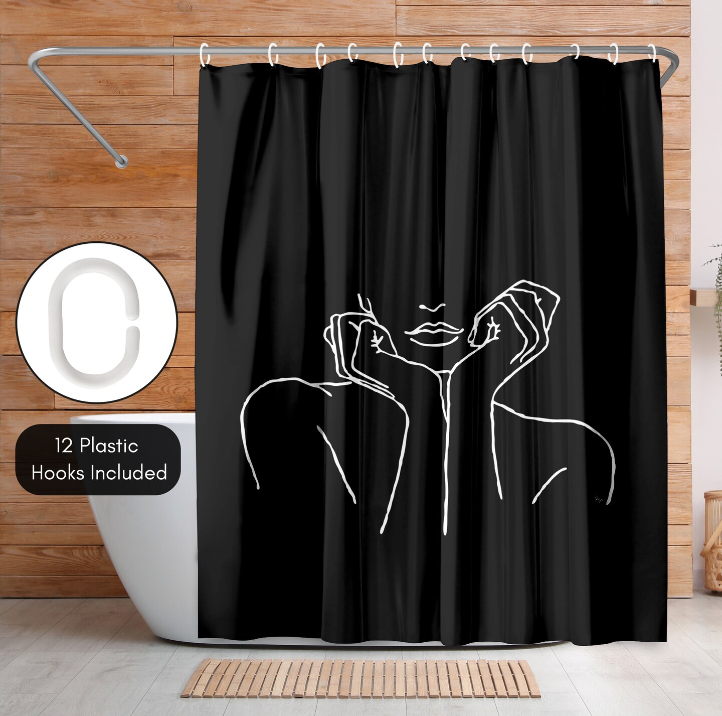 Americanflat 71" x 74" Shower Curtain, ThinkingBlack by Martina