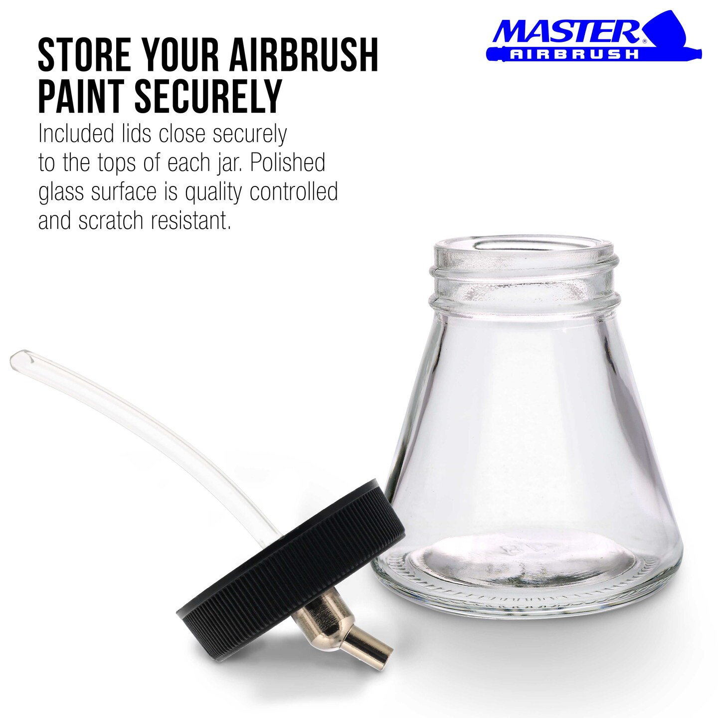 (Pack of 10) TB-010 Empty 2.7-Ounce (80cc) Glass Jar Bottles with 30 Degree&#xAD; Down Angle Adaptor Lid Assembly - Fits Dual-Action Siphon Feed Airbrushes