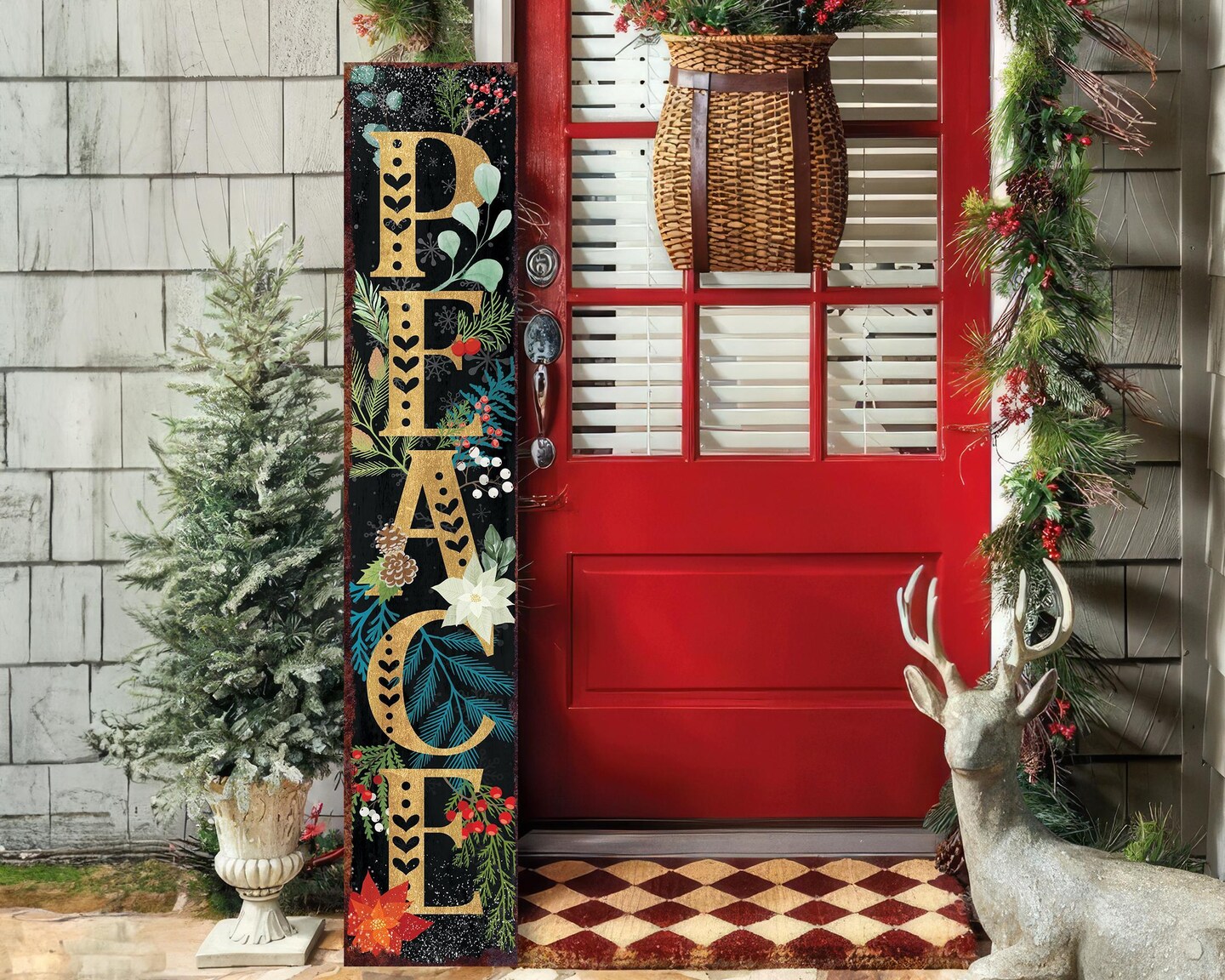 48in Peace Christmas Porch Sign - Front Porch Christmas Welcome Sign,  Rustic Modern Farmhouse Entryway Board | MakerPlace by Michaels, image size:1080x864