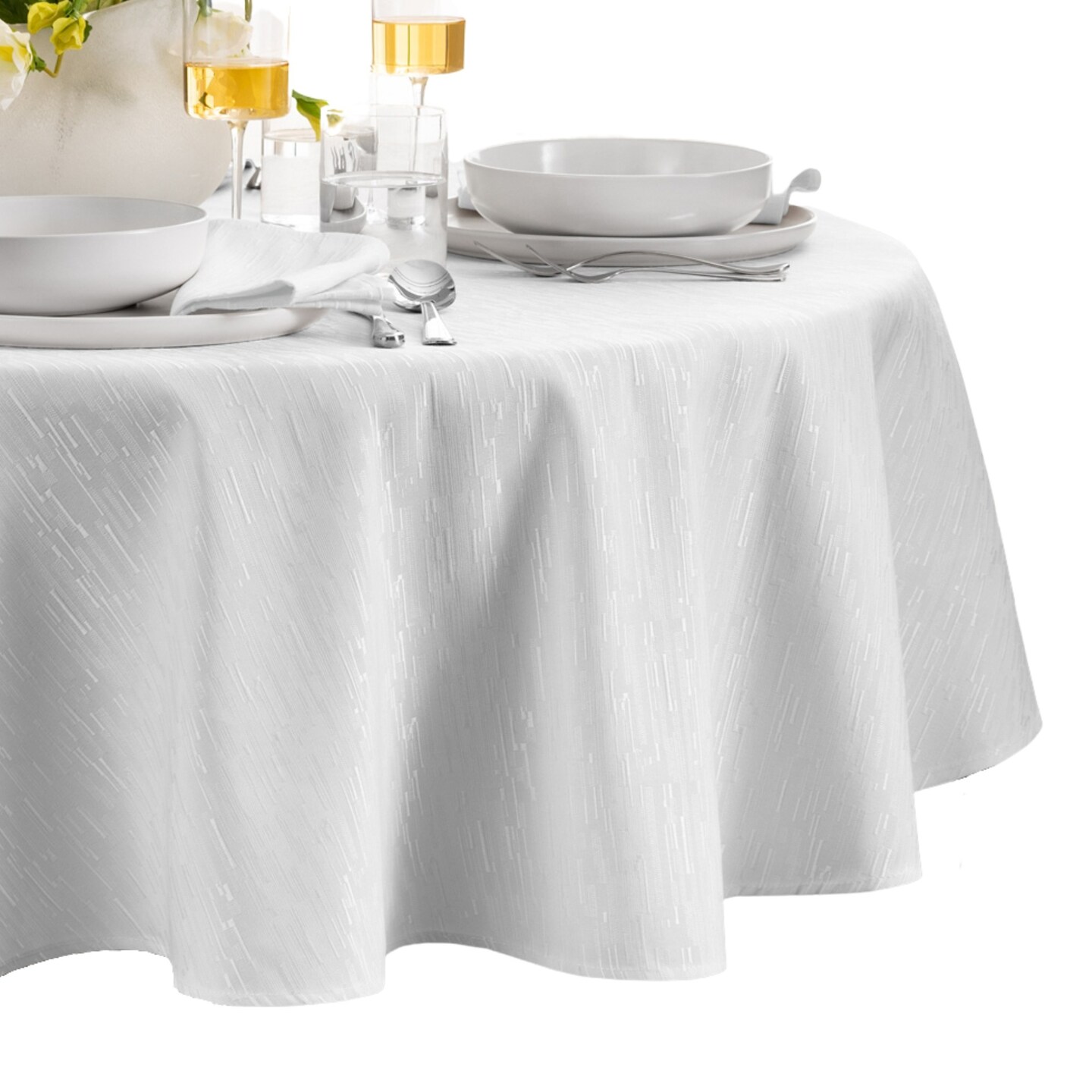 Threadmade Home Continental Solid Texture Water Resistant Tablecloth, White - 90"W x 90"L Round