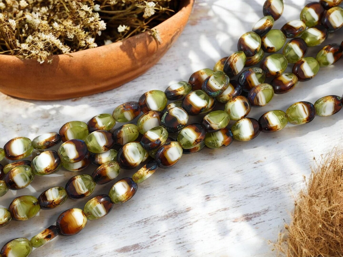 *17* 12x8mm Blended Glass Table Cut Picasso Oval Beads