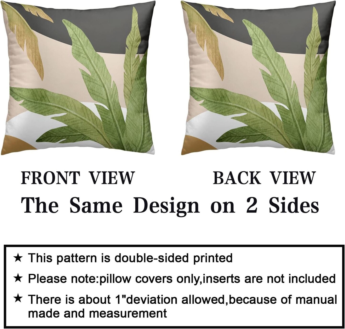 Green Leaves Spring Summer Throw Pillow Covers Geometric Palm Tree Pillow Covers 18x18 Set of 2 Modern Home Decor Room Tropical Outdoor Decorative Pillowcase for Sofa Bed Couch