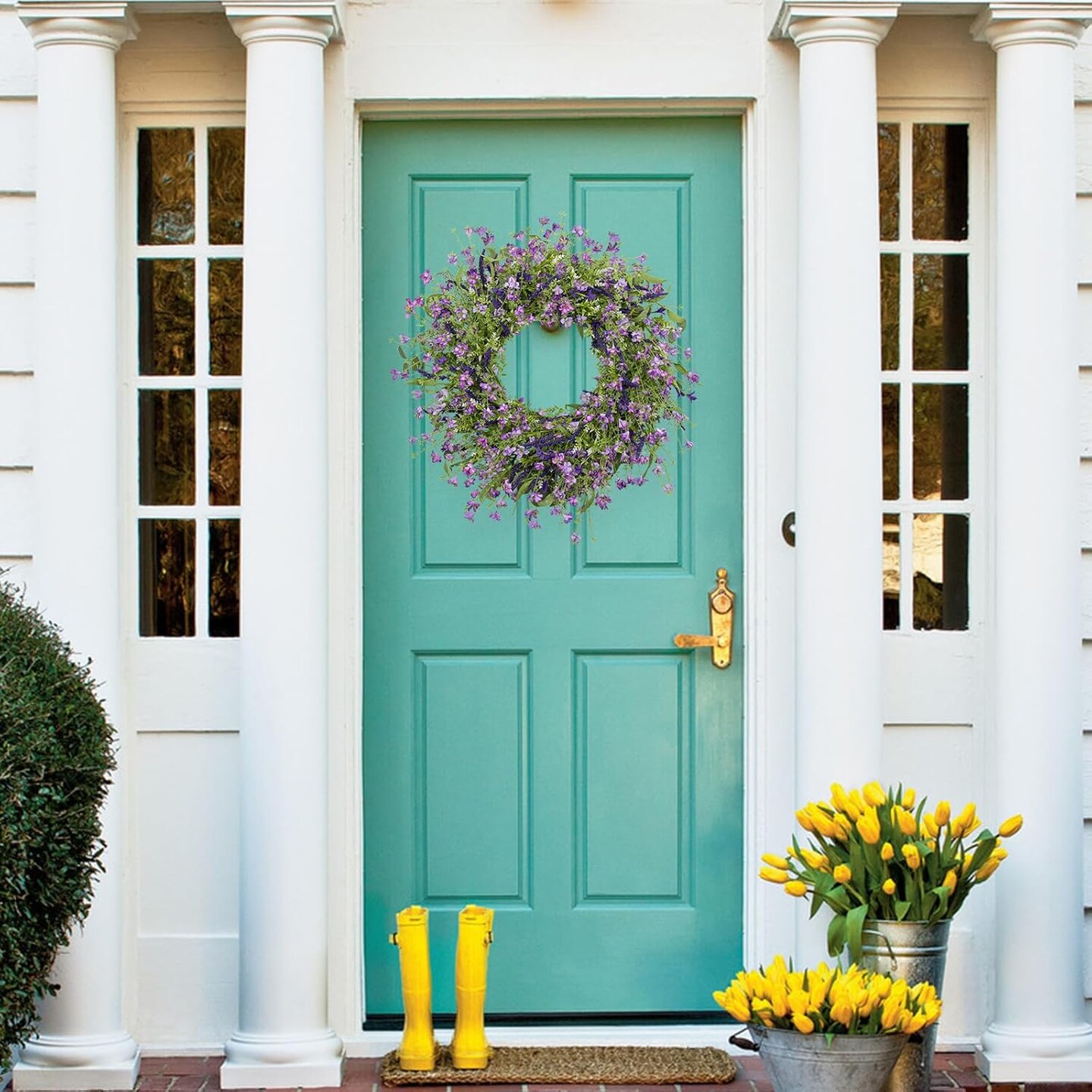 22” Purple Spring Wreath – Artificial Violet & Lavender with Eucalyptus for Door Decor