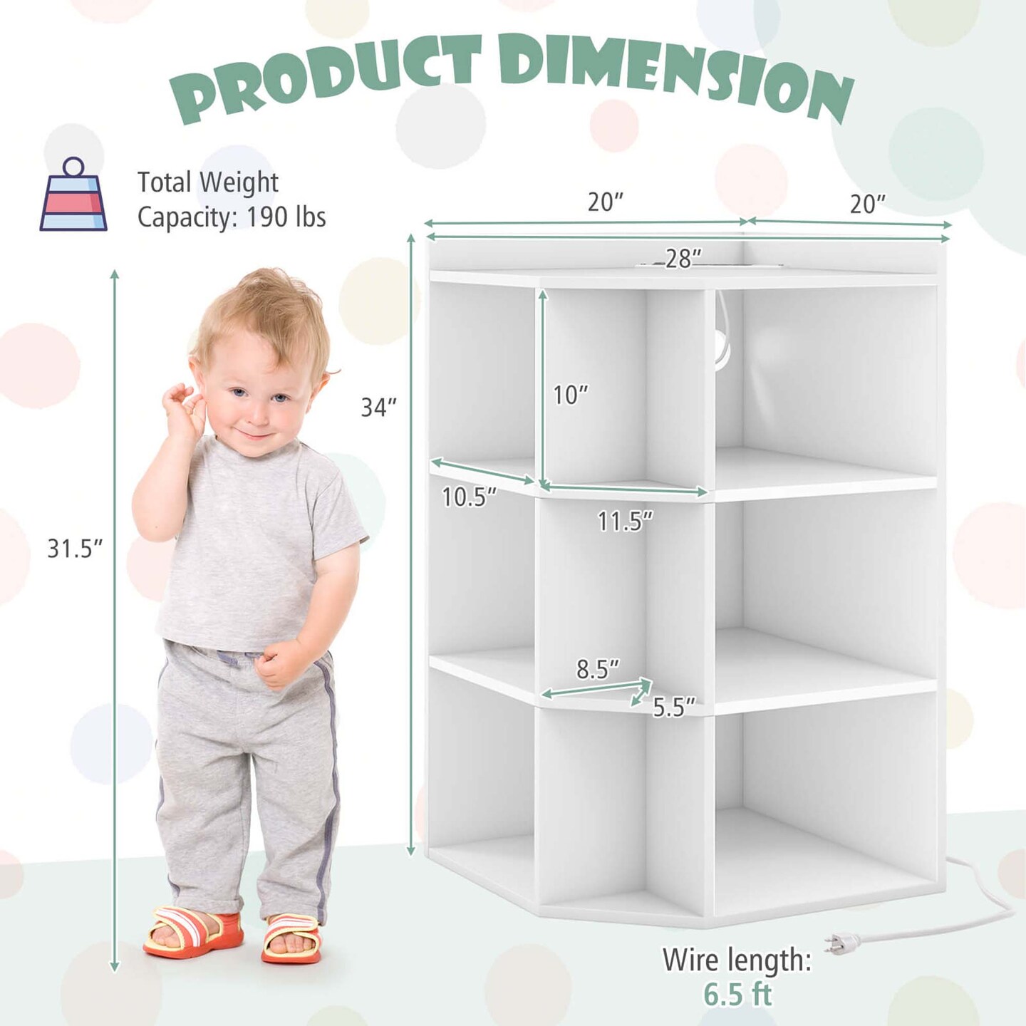 Costway 3-Tier Kids Corner Toy Storage Organizer with USB Ports and Outlets 9 Cubbies Grey/White