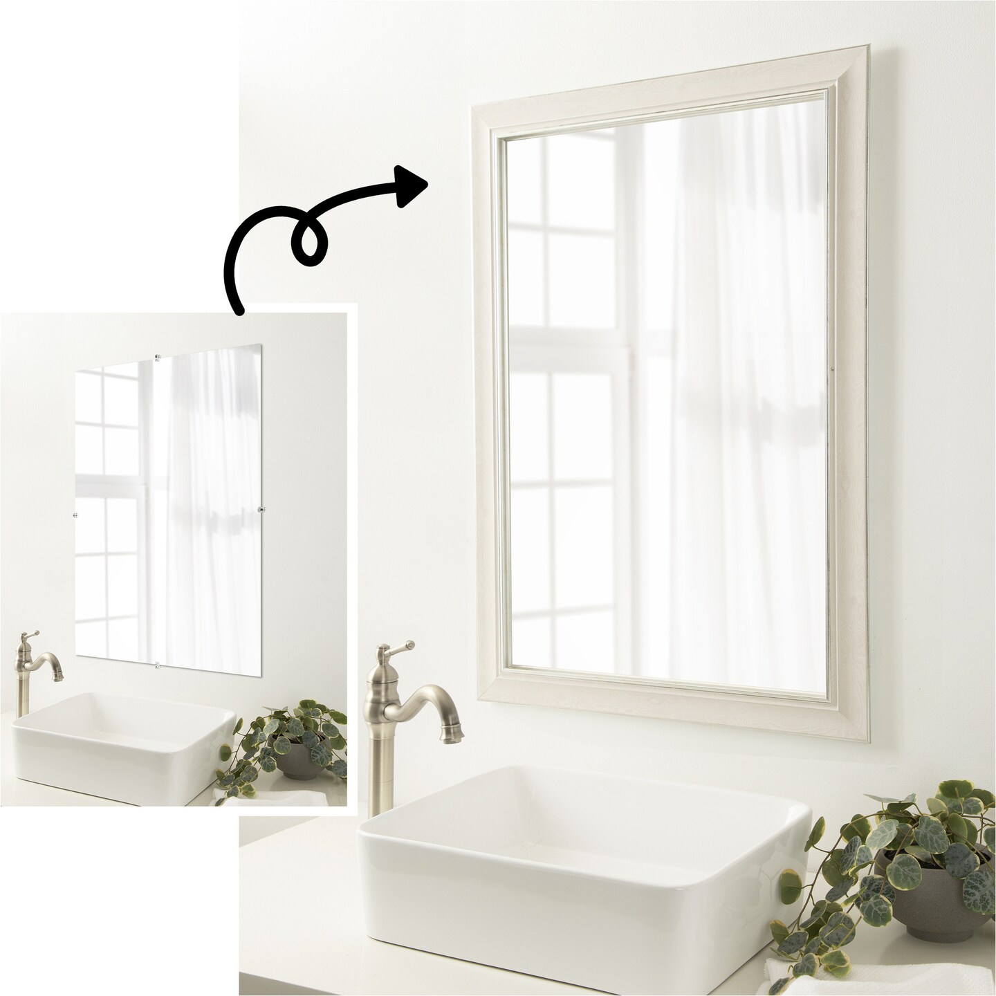 Amanti Art Mirror Makeover Bathroom Mirror Frame Border Kit -  Fully Assembled Peel and Stick Frame - Mirror NOT Included - Trio Trim