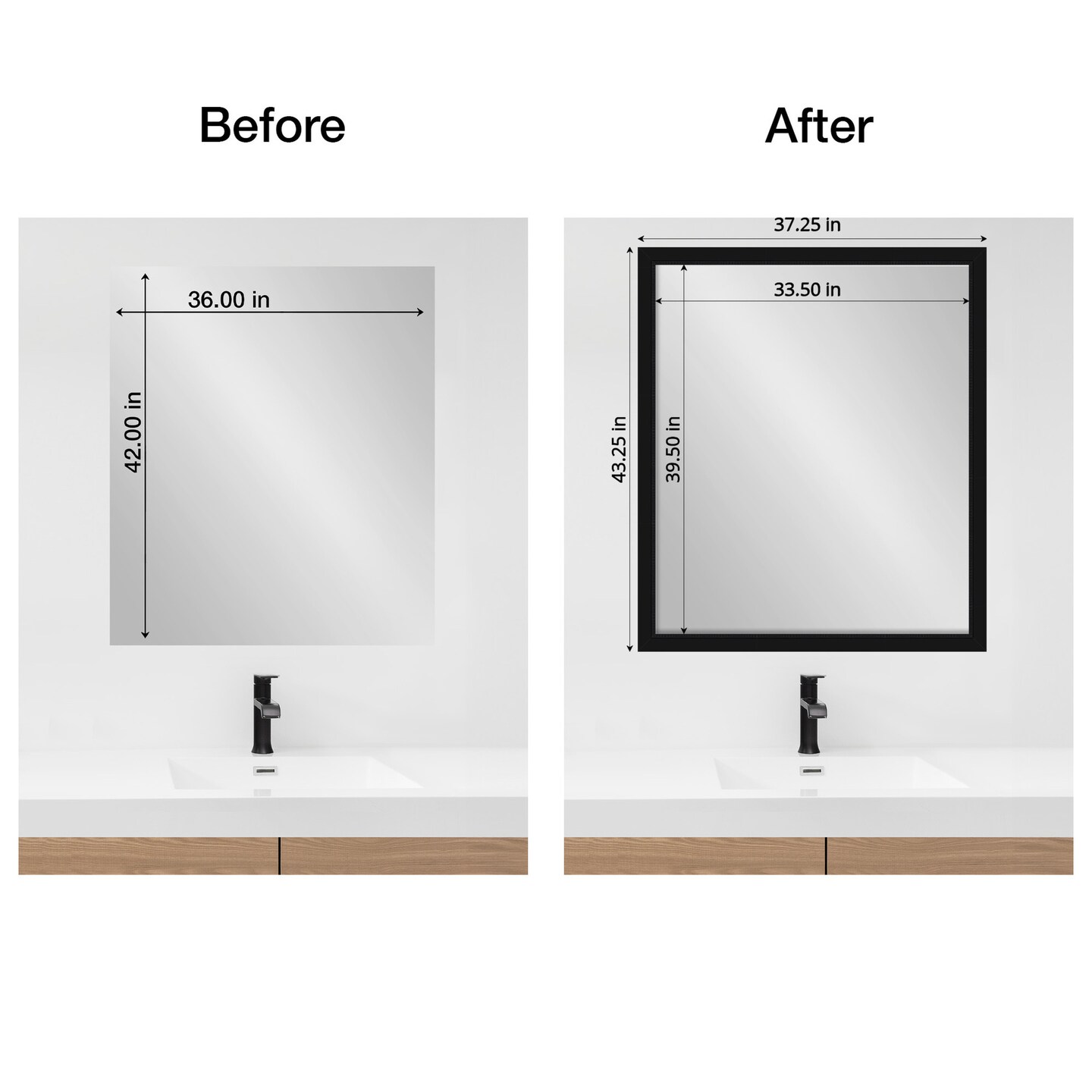 Amanti Art Mirror Makeover Bathroom Mirror Frame Border Kit - Fully Assembled Peel and Stick Frame - Mirror NOT Included - Avon Black Trim