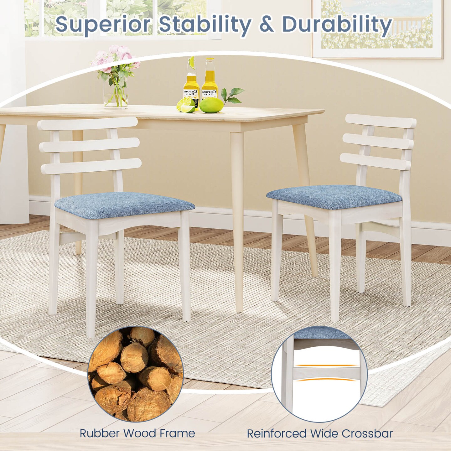 Costway Dining Chairs Set of 2/4 with Rubber Wood Frame Padded Seat & Open Ladder Low Back