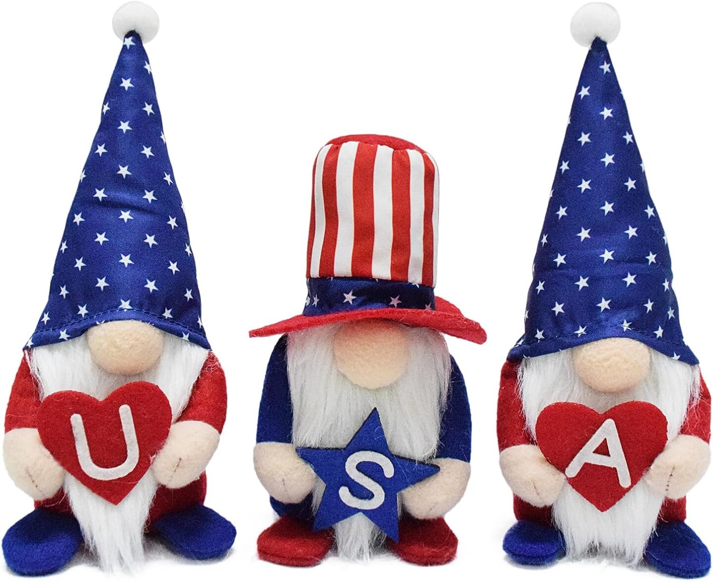 3 Pcs Patriotic Gnomes Decorations for Home, Handmade USA Election Santa Gonk National Memorial Day Ornament,Cute Tiered Table Decor 4th of July