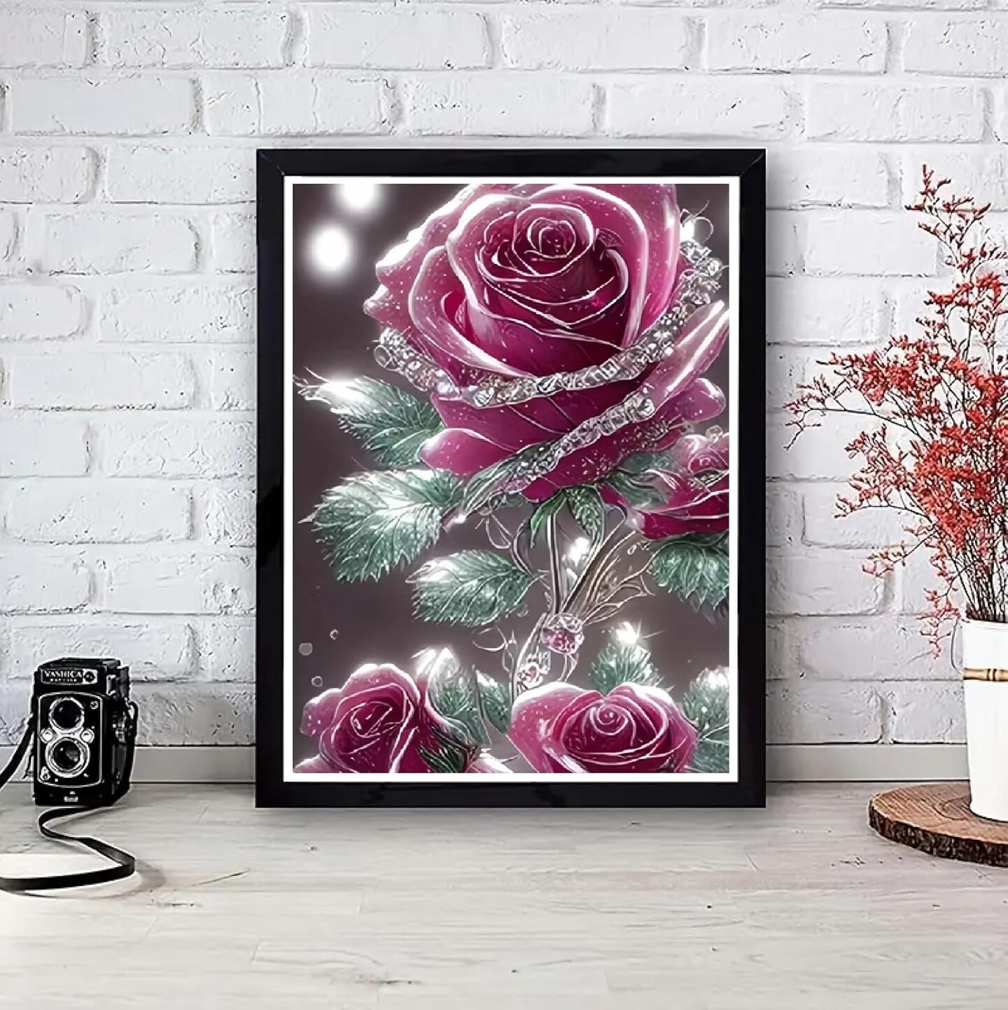 Shining 5D Diamond Painting Kit – Pink Rose Flower DIY Full Drill Art for Adults, Gem Craft, Home Wall Decor, 12x16 Inch, Beginner-Friendly Gift