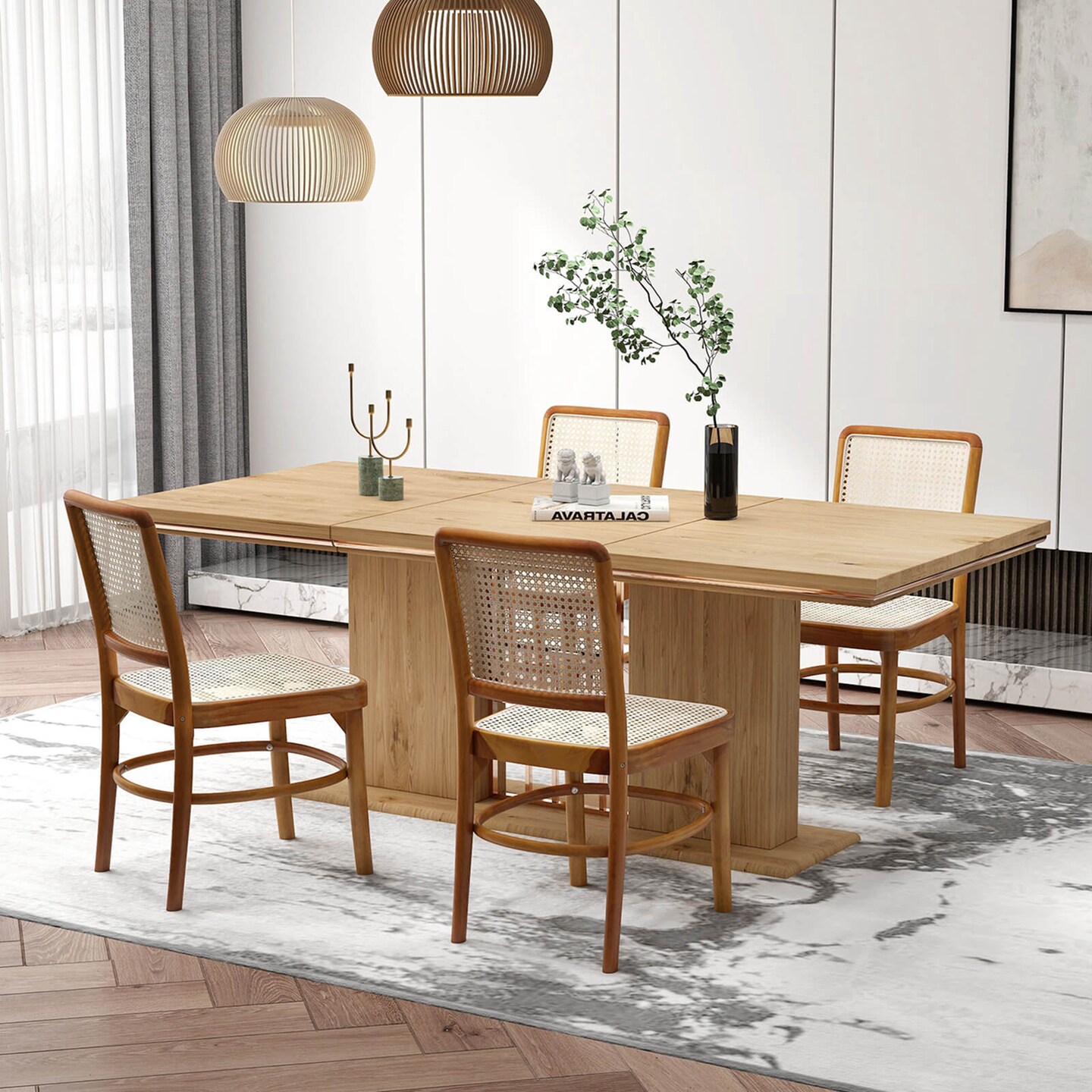 Costway Set of 2/4 Boho Dining Chairs with Teak Wood Structure & Footrests for Indoor Use