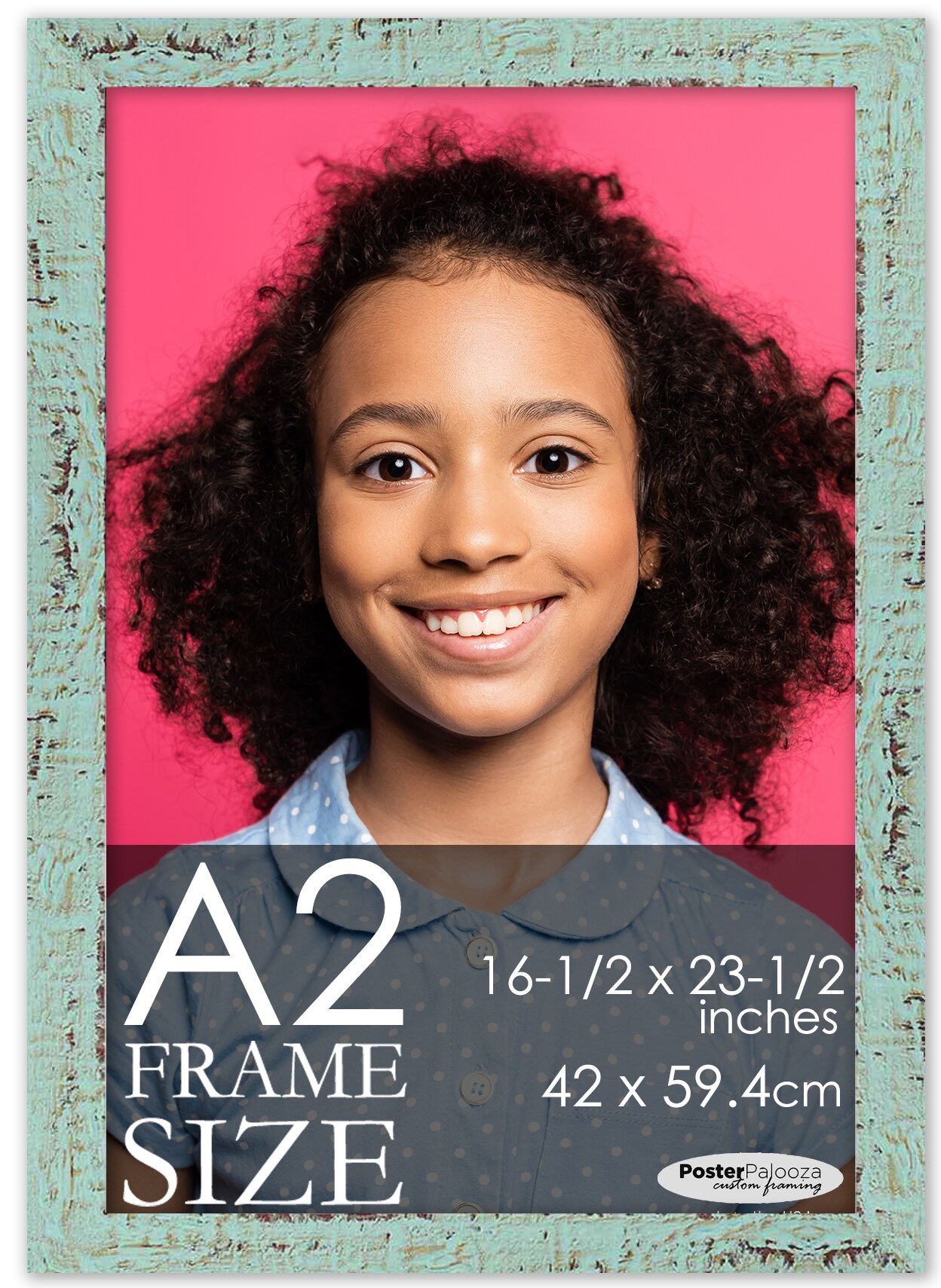 Photo Size Shabby Chic Green Picture Frame - UV Acrylic, Foam Board Backing, Hanging Hardware