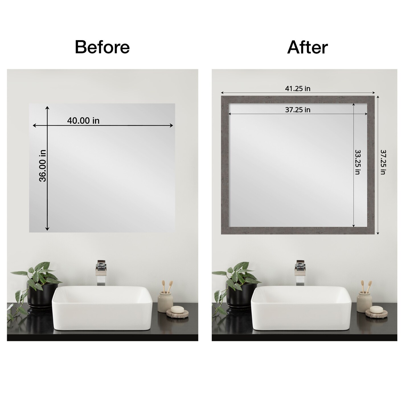 Amanti Art Mirror Makeover Bathroom Mirror Frame Border Kit -  Fully Assembled Peel and Stick Frame - Mirror NOT Included - Rustic Plank Narrow Trim