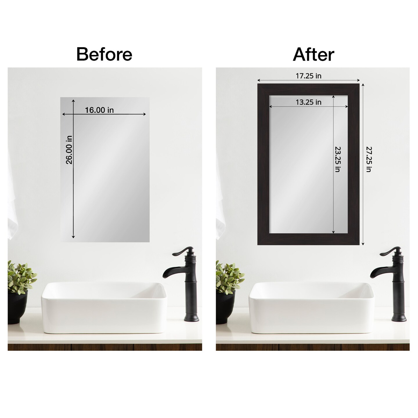Amanti Art Mirror Makeover Bathroom Mirror Frame Border Kit - Fully Assembled Peel and Stick Frame - Mirror NOT Included - Furniture Espresso Narrow Trim