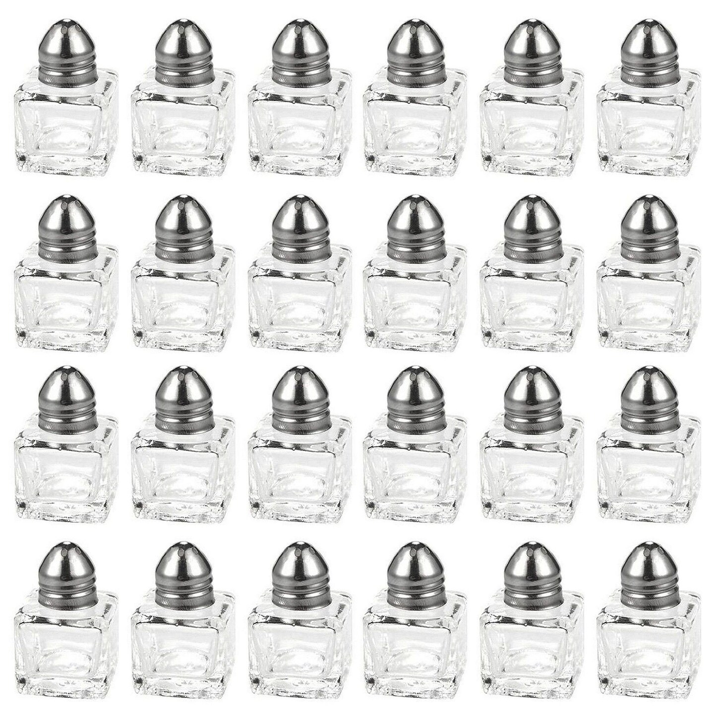 Set of 24 Mini Salt and Pepper Shakers (Glass and Stainless Steel, 0.5 oz)