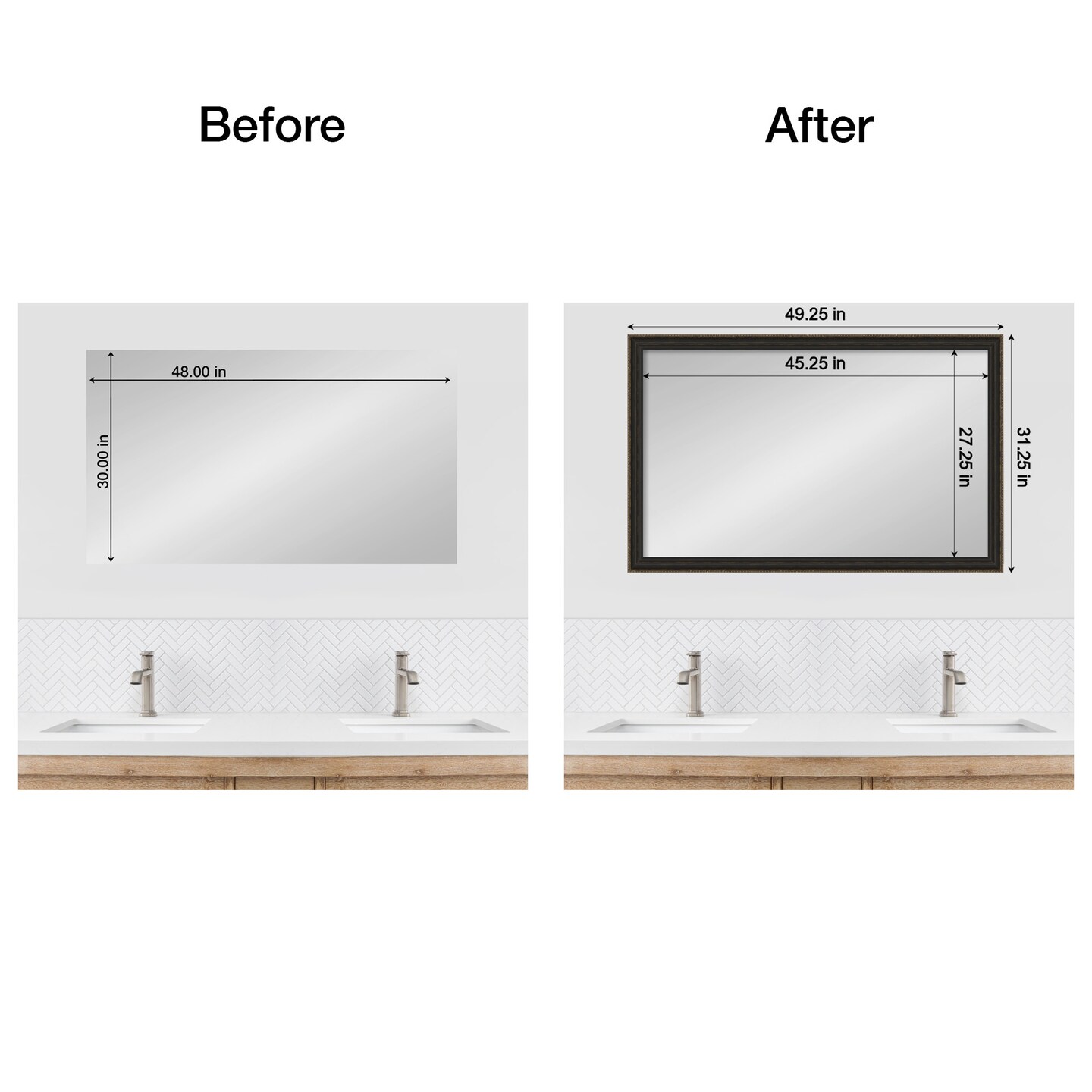 Amanti Art Mirror Makeover Bathroom Mirror Frame Border Kit - Fully Assembled Peel and Stick Frame - Mirror NOT Included - Accent Bronze Narrow Trim