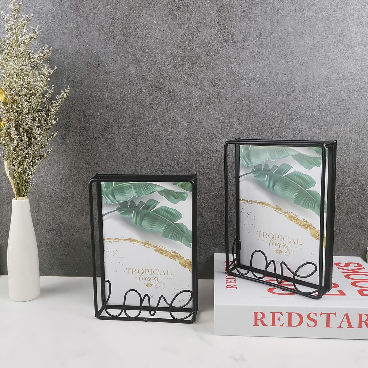 5x7 Metal Photo Collage Frame - tabletop Picture Frame with LOVE Decoration for Desk(Black}
